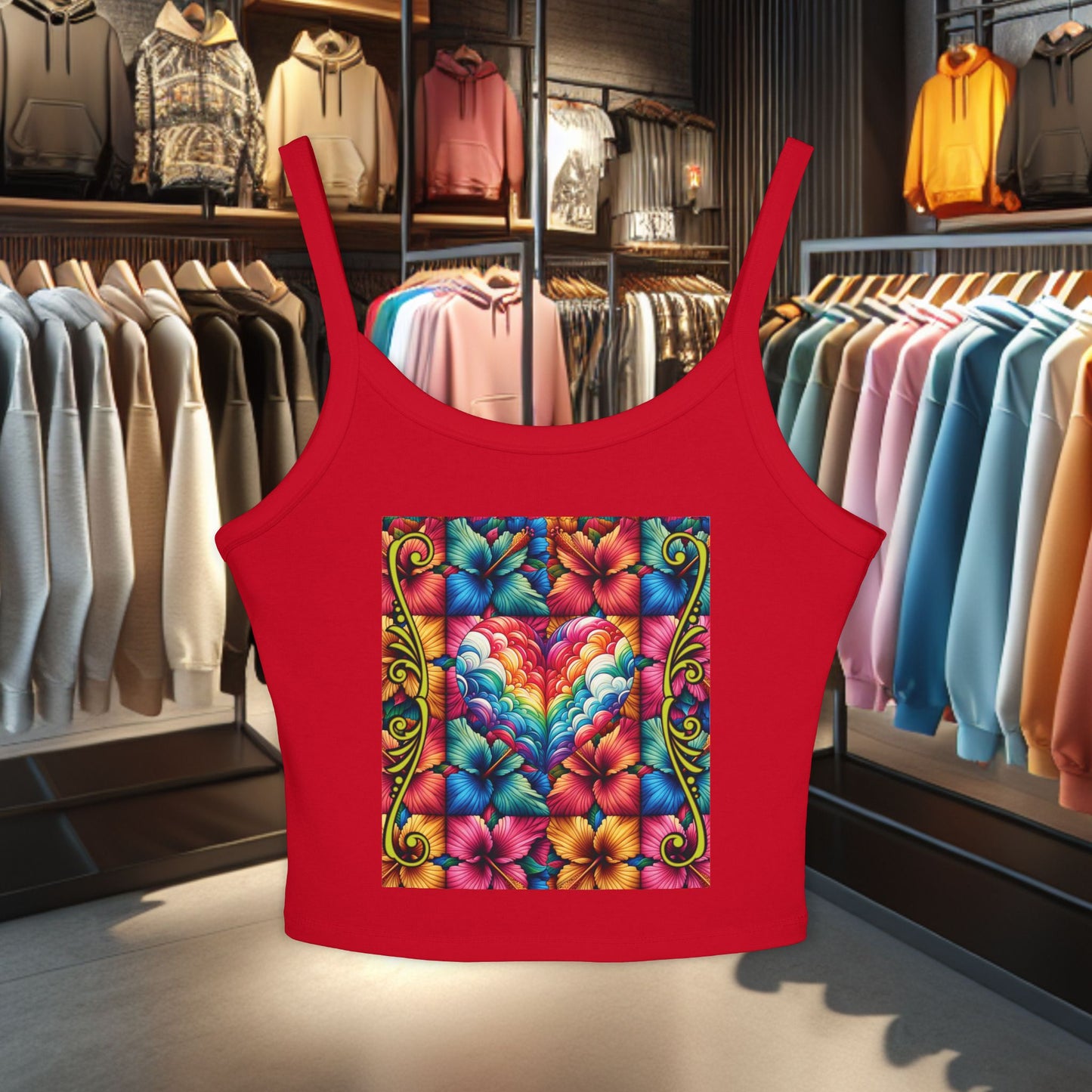 Colorful Heart Floral Tank Top - Summer Tropical Design