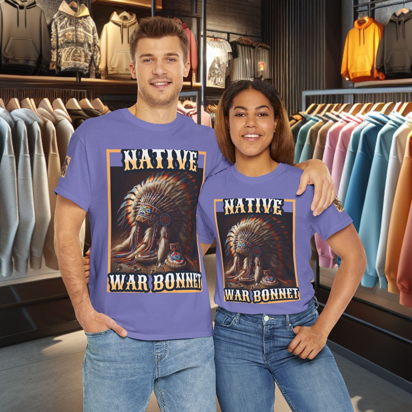 Unisex Cotton Tee - Native War Bonnet -Heavy Cotton Tee-