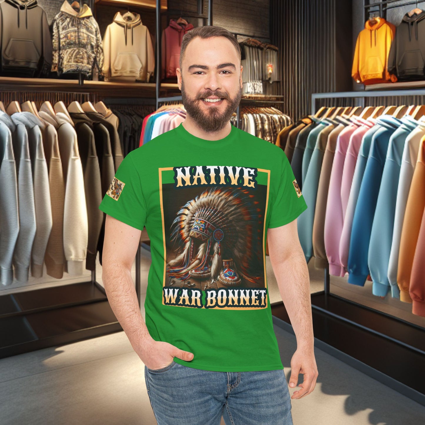 Unisex Cotton Tee - Native War Bonnet -Heavy Cotton Tee-