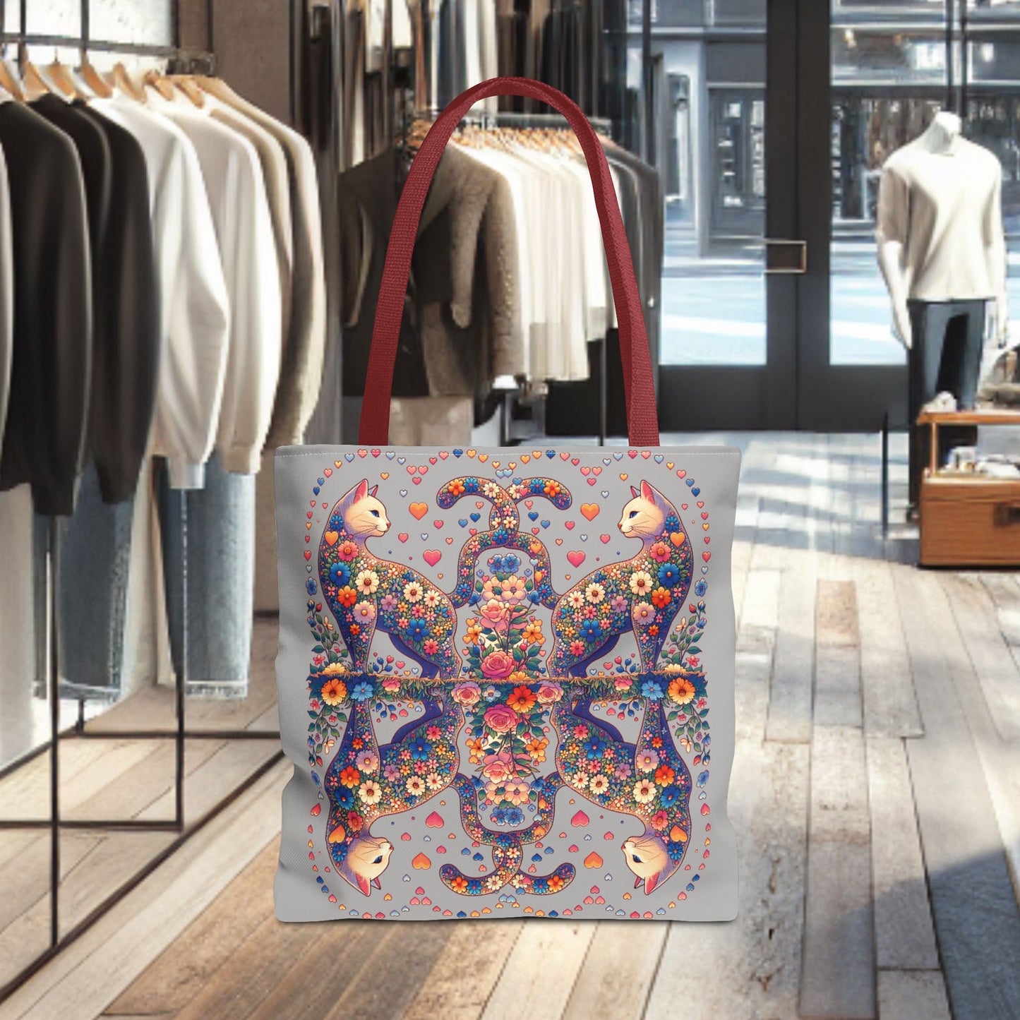 Mosaic Loving Cat Light Gray Tote Bag (AOP)
