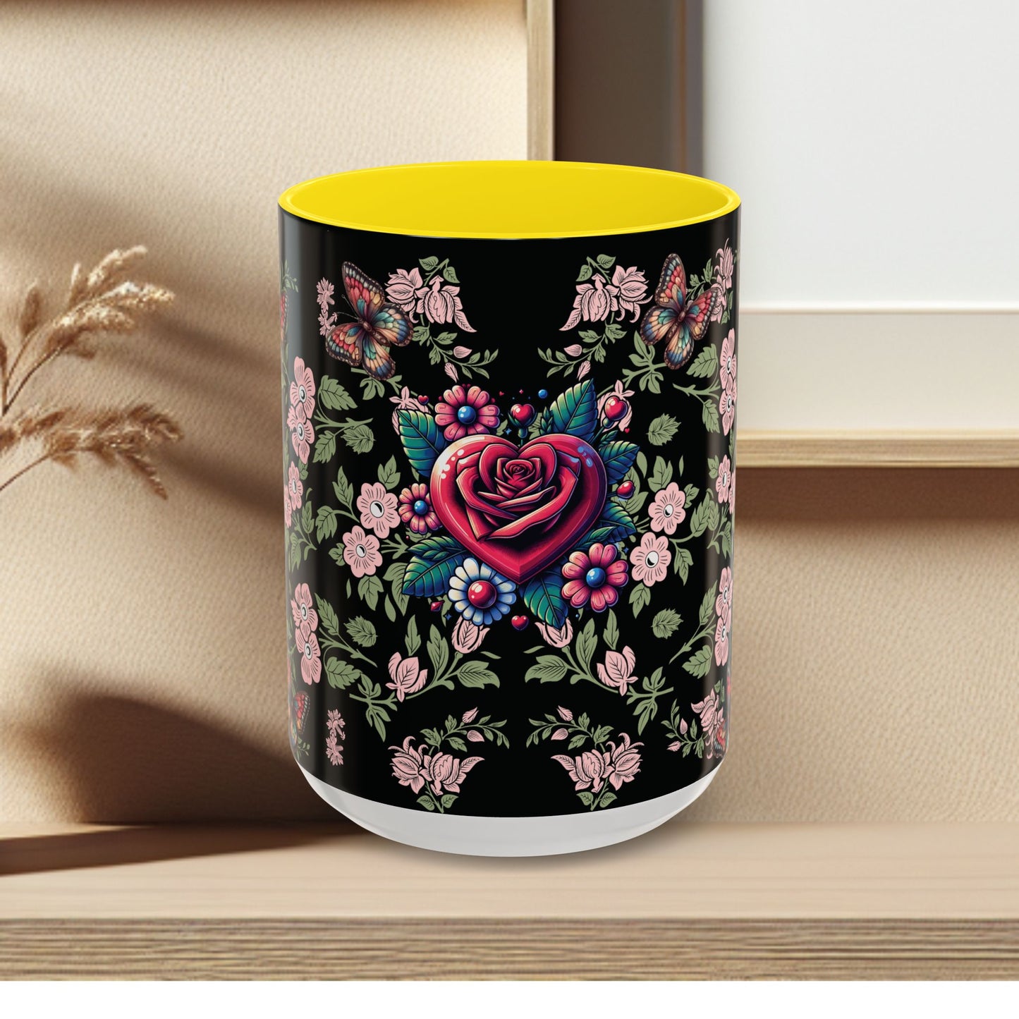 Floral Coffee Mug Black
