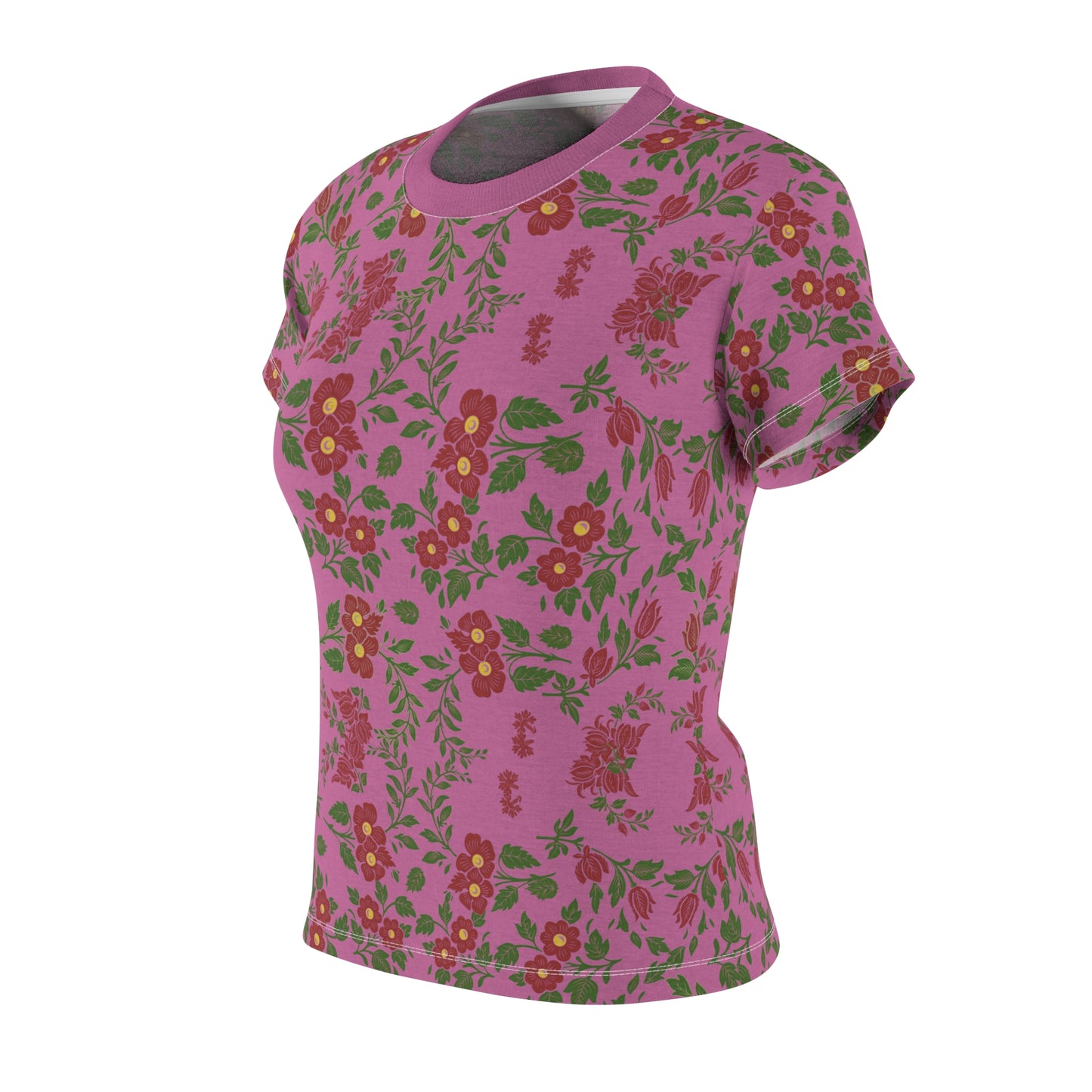 Women's Tee -Pink Red Floral Print
