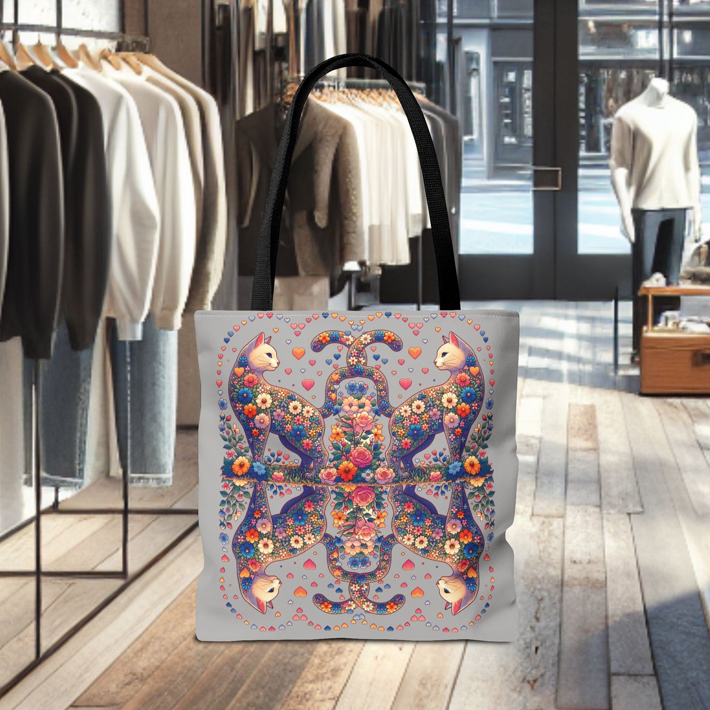Mosaic Loving Cat Light Gray Tote Bag (AOP)
