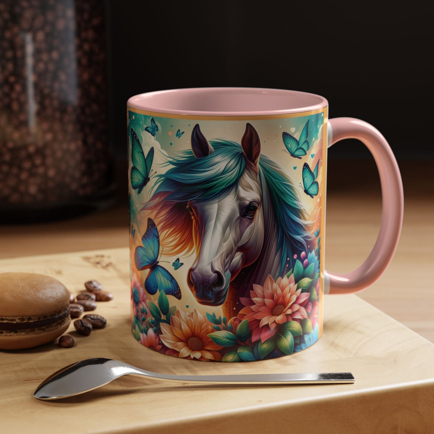 Coffee Mug Horses, Flowers, and Butterflies Mug