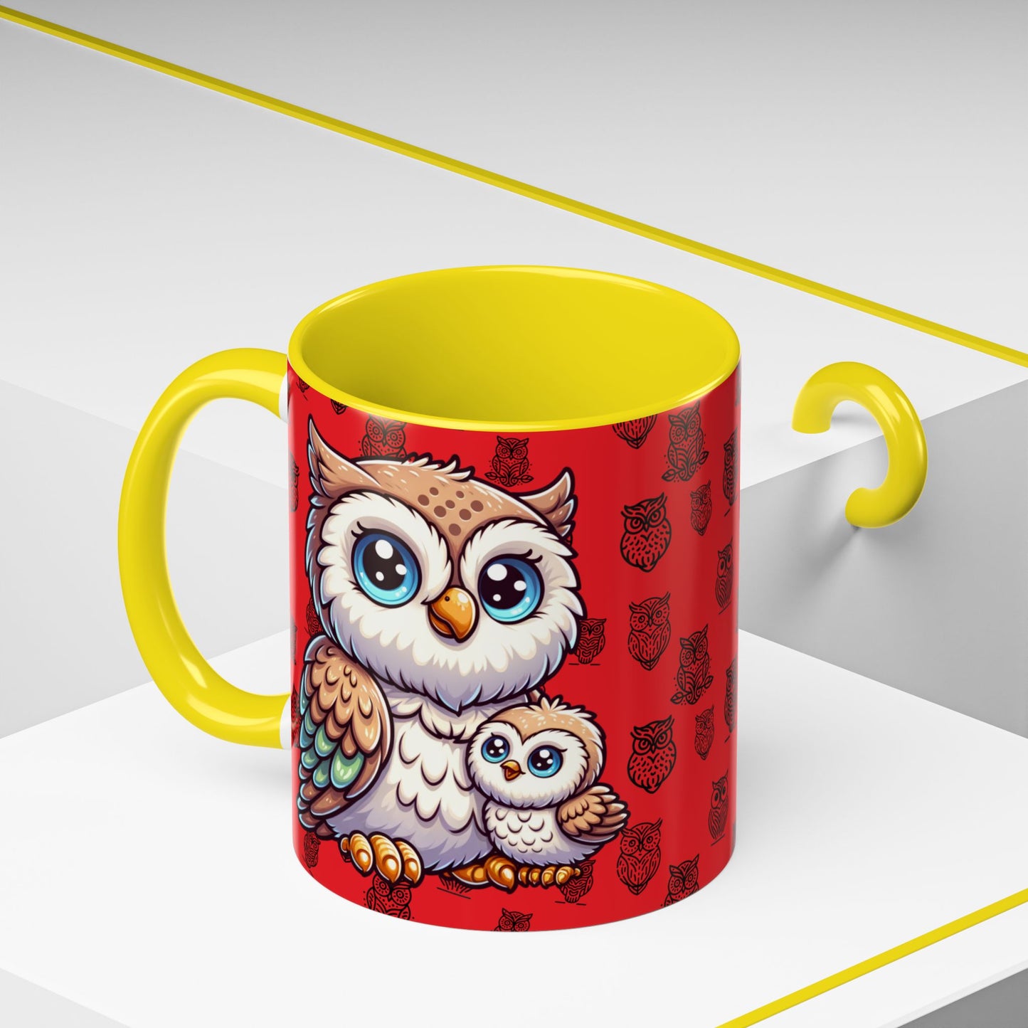 Red Coffee Mug - Owl Family - Colorful Inspirational Owl Design