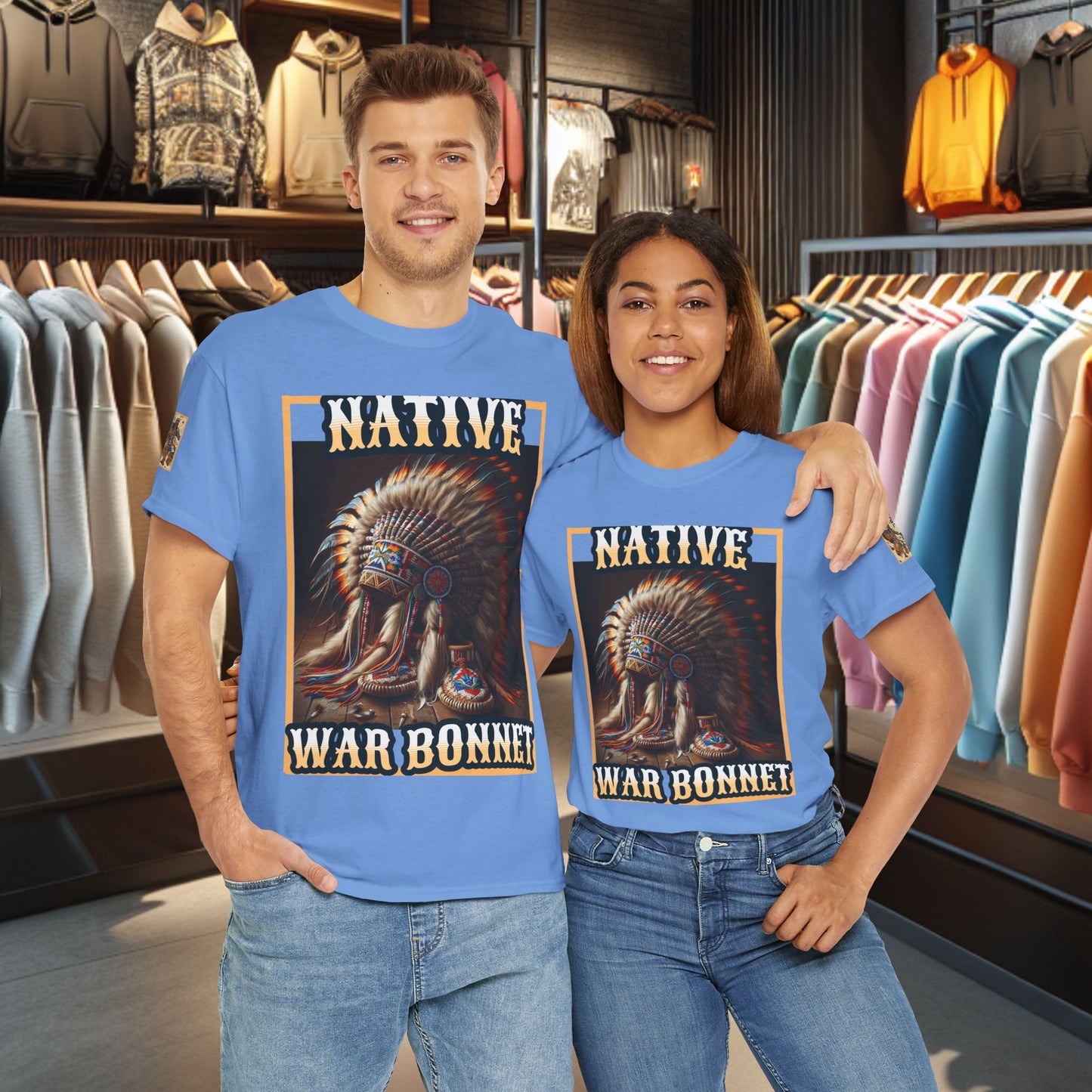 Unisex Cotton Tee - Native War Bonnet -Heavy Cotton Tee-