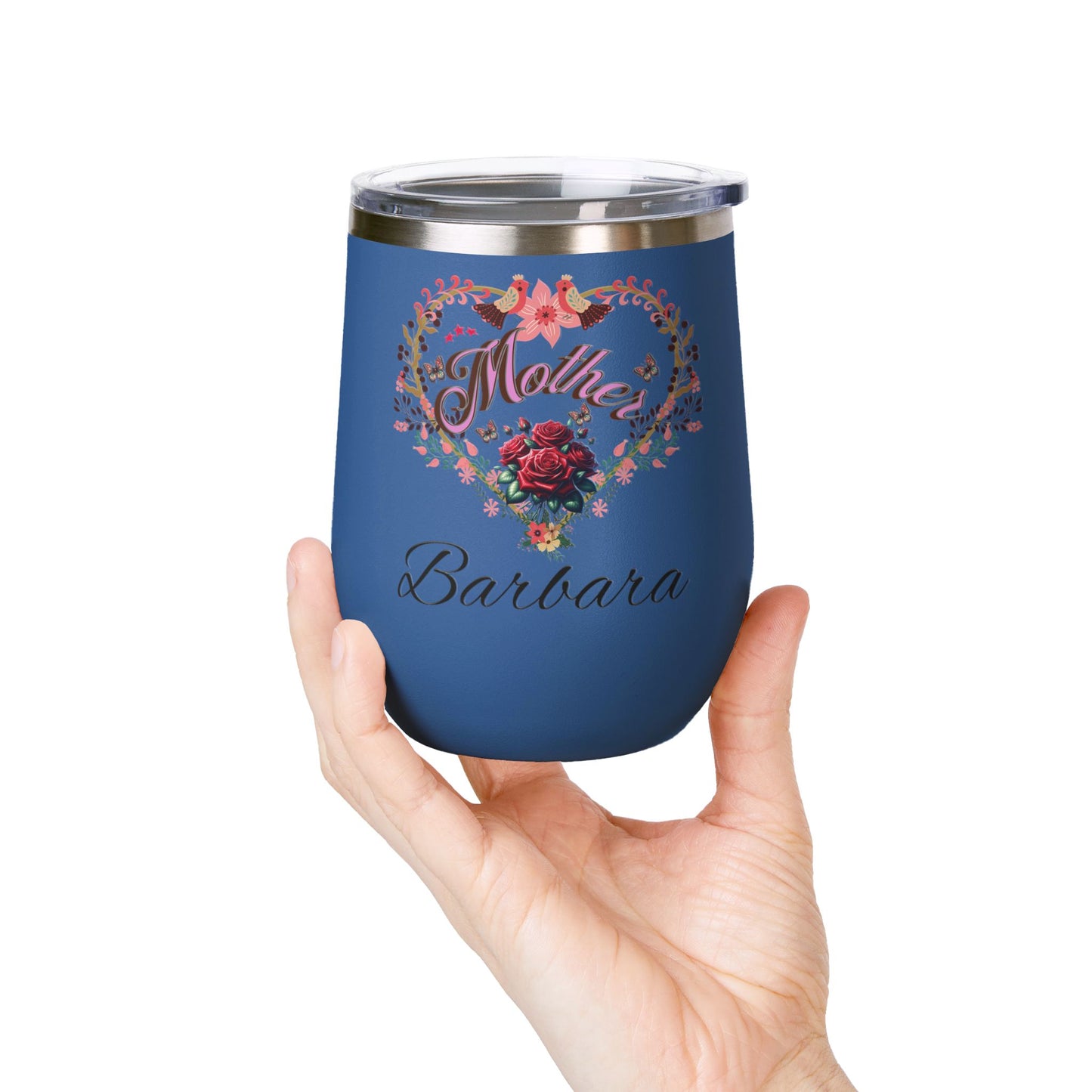 Personalized Mother’s Wine Tumbler - 12oz Floral Heart Design