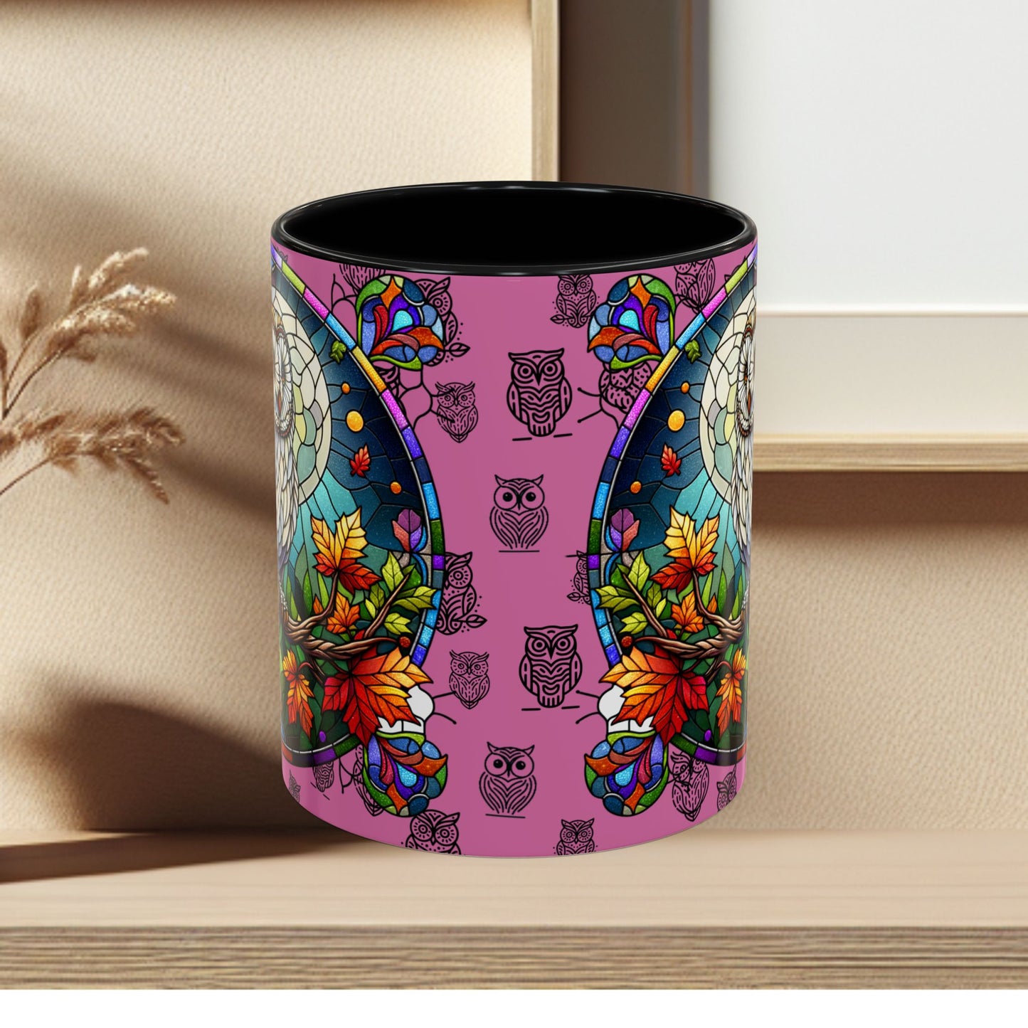Coffee Mug -Colorful Stain Glass Owl Design