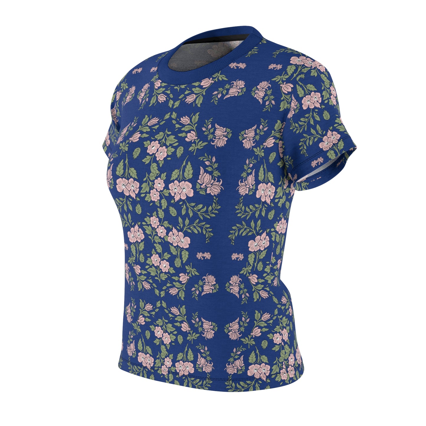 Women's Tee - Blue with a pink floral print