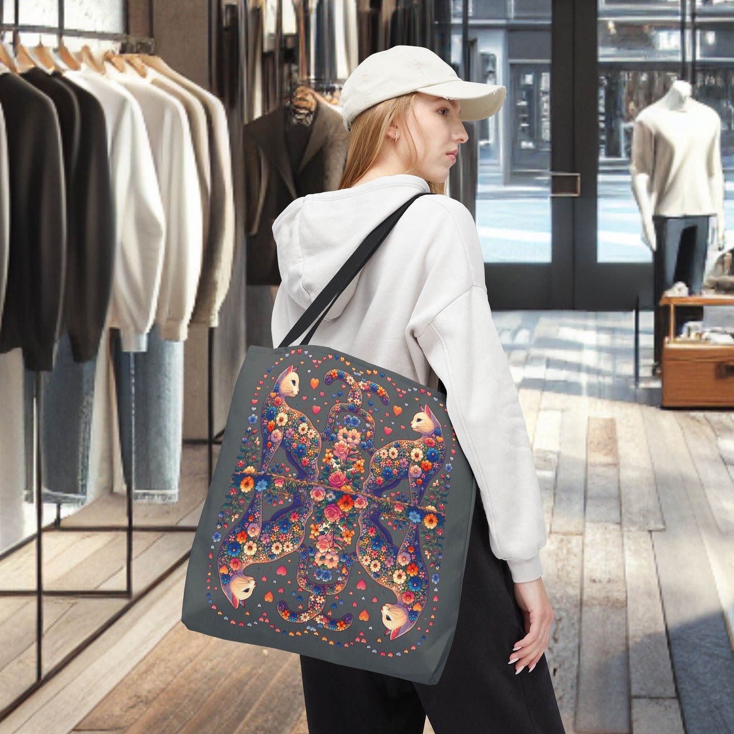 Mosaic Loving Cat Dark Gray Tote Bag (AOP)