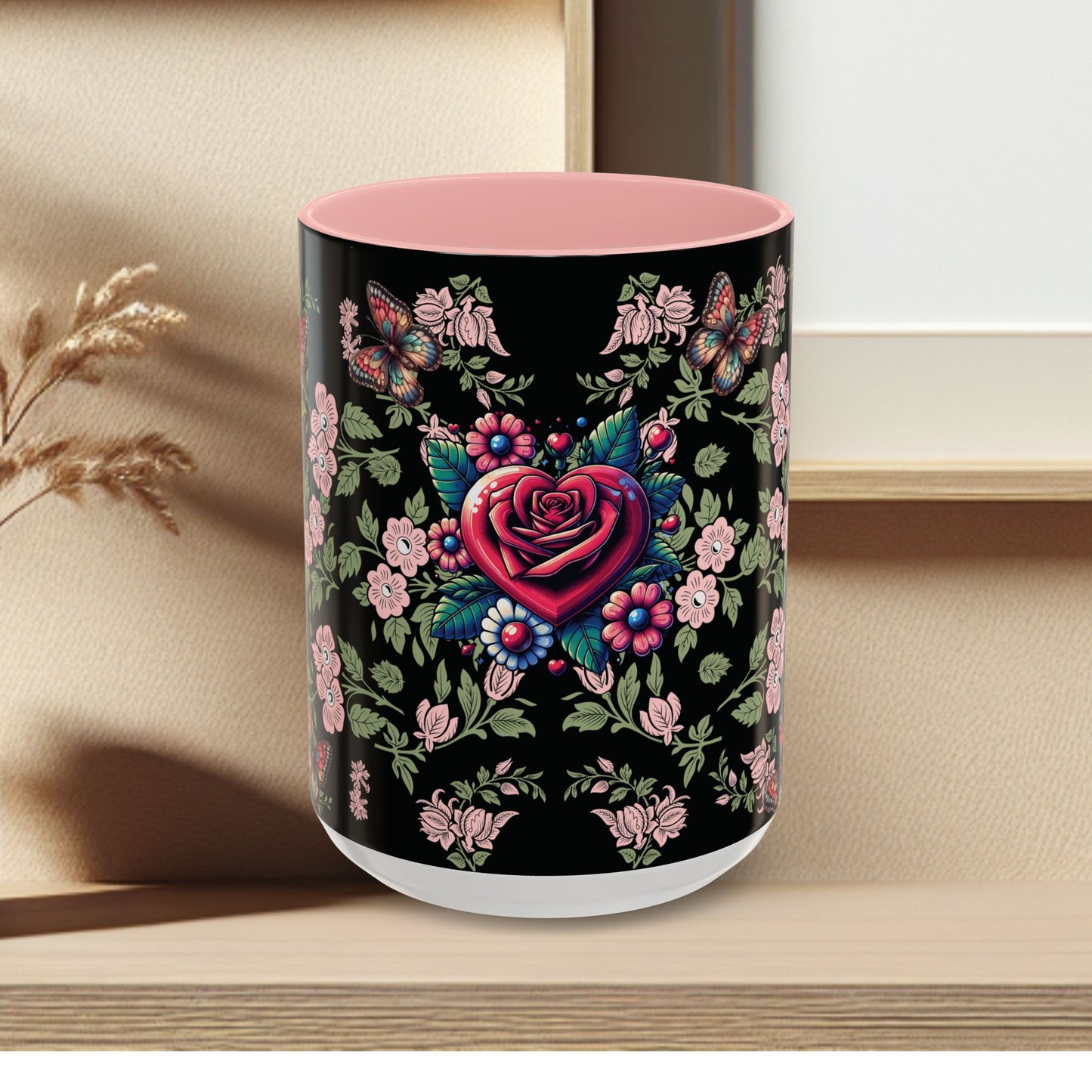 Floral Coffee Mug Black
