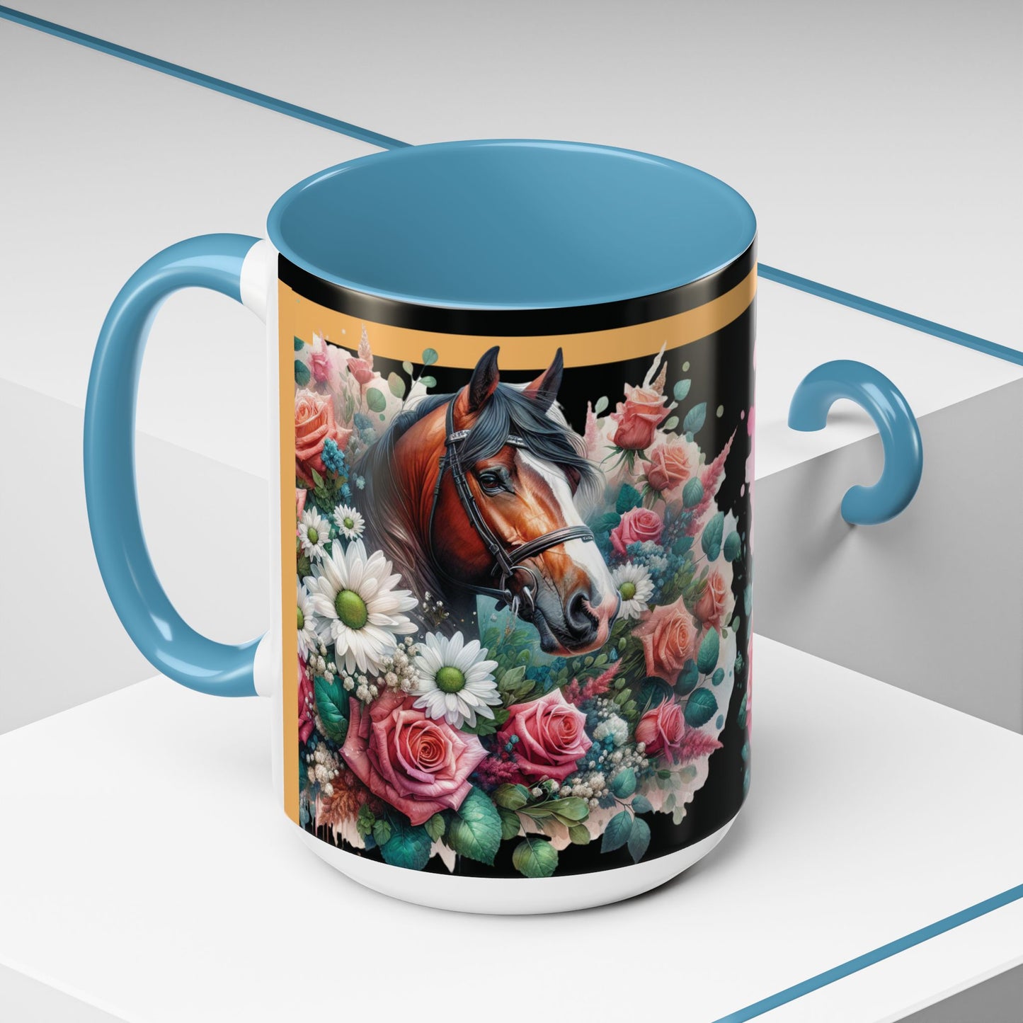 Coffee Mug Horses in Flowers 11oz 15oz