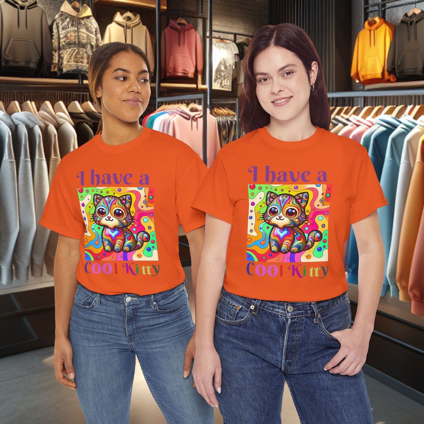 Cool Kitty Heavy Cotton Tee | Cat Lover Gift | Colorful Fun Shirt | Cute Animal Apparel | Perfect for Birthdays & Pet Lovers