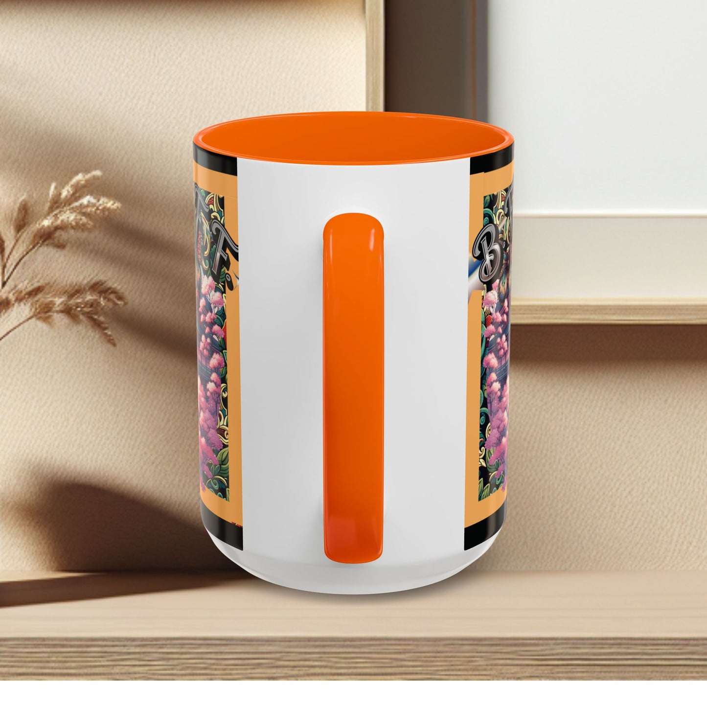 Mug - 3 B F F kittens and Butterflies Coffee Mug with Cherry Blossoms