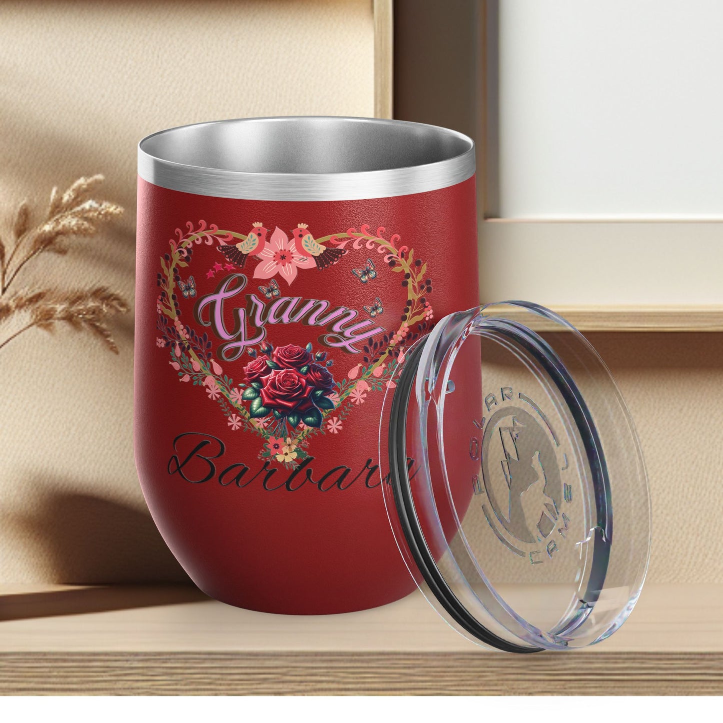 Personalized Grannie’s Wine Tumbler - 12oz Floral Heart Design