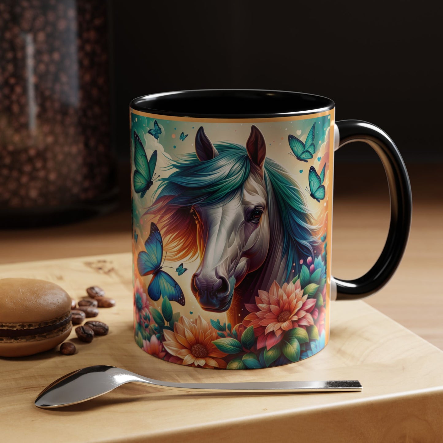 Coffee Mug Horses, Flowers, and Butterflies Mug