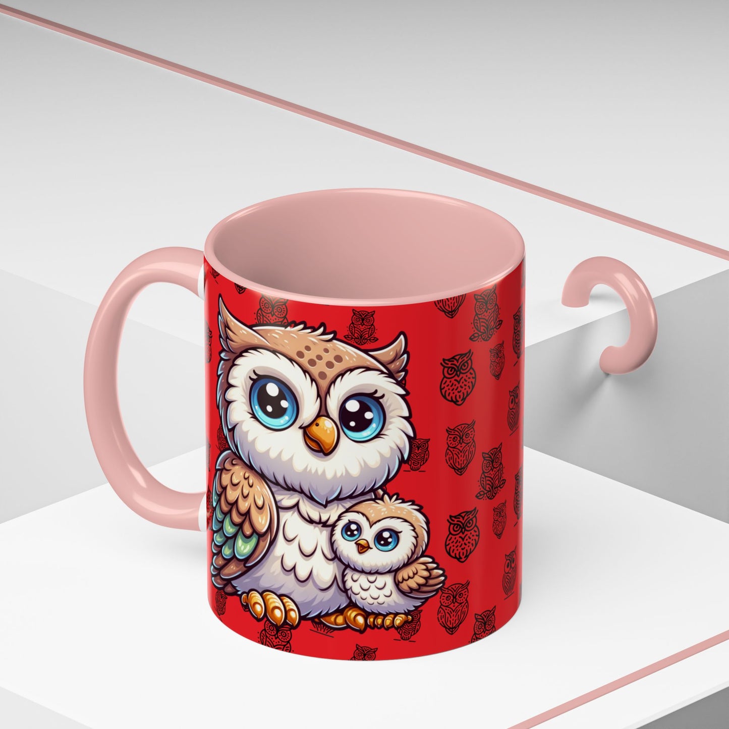 Red Coffee Mug - Owl Family - Colorful Inspirational Owl Design