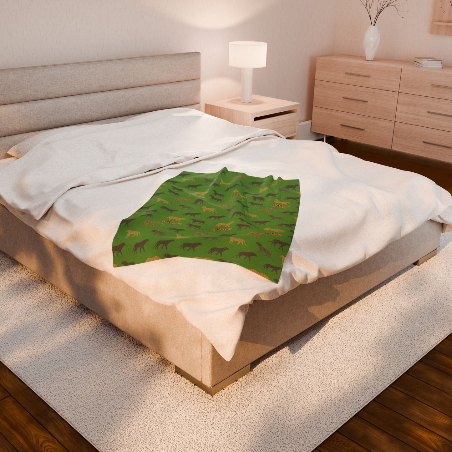 Animal Print Green Velveteen Plush Blanket