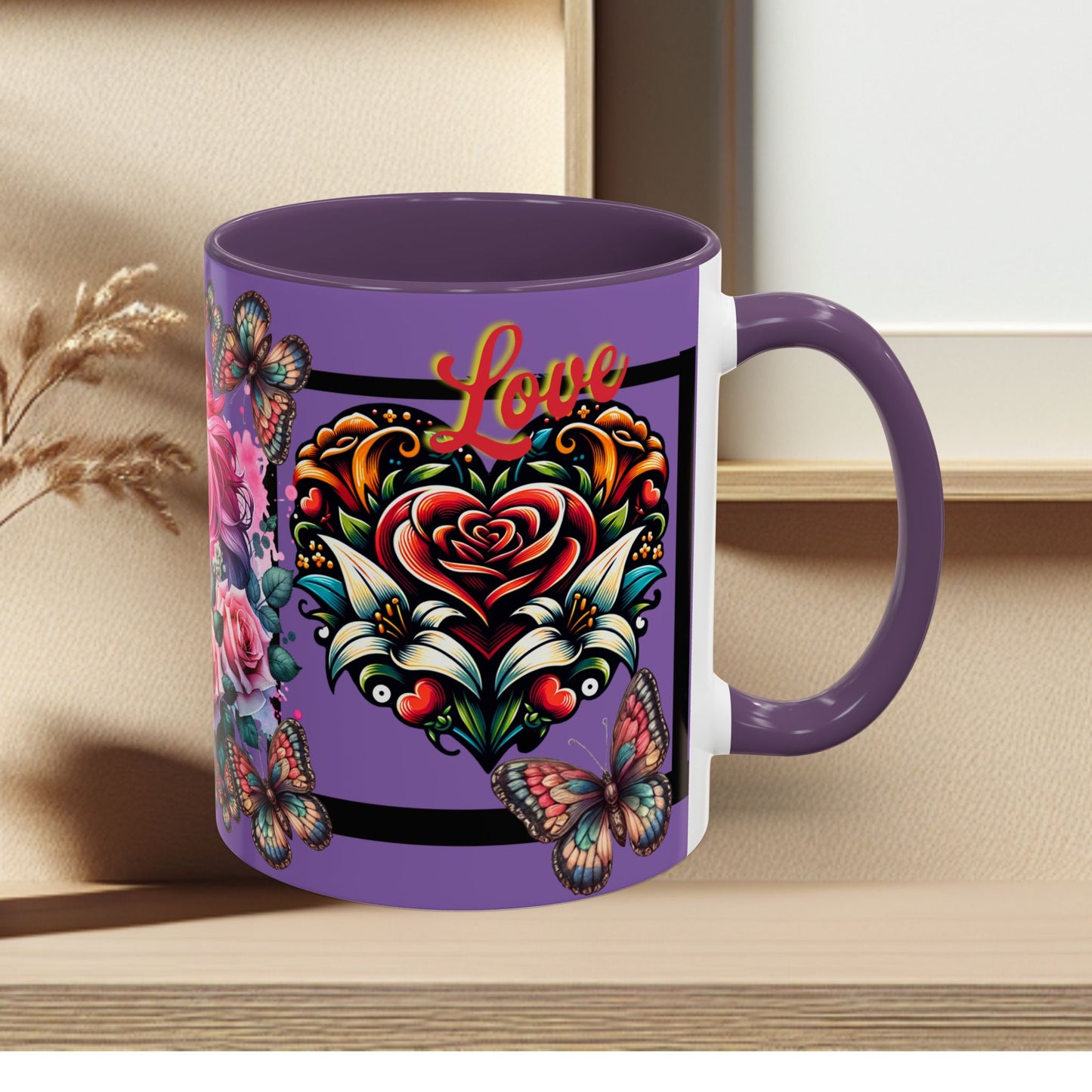 Love Coffee Mug - Vibrant Heart & Horse- Design, 11oz & 15oz