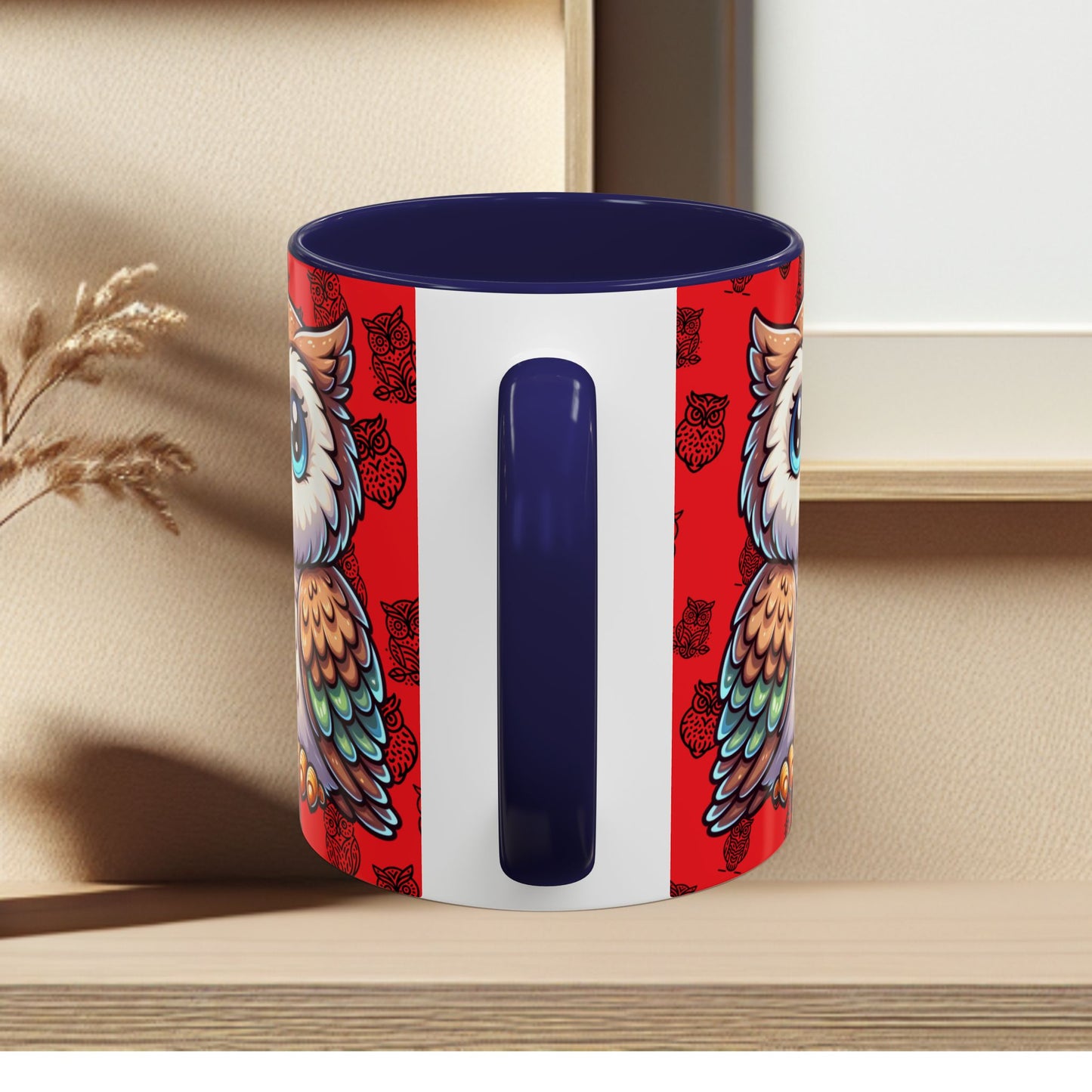 Red Coffee Mug - Owl Family - Colorful Inspirational Owl Design