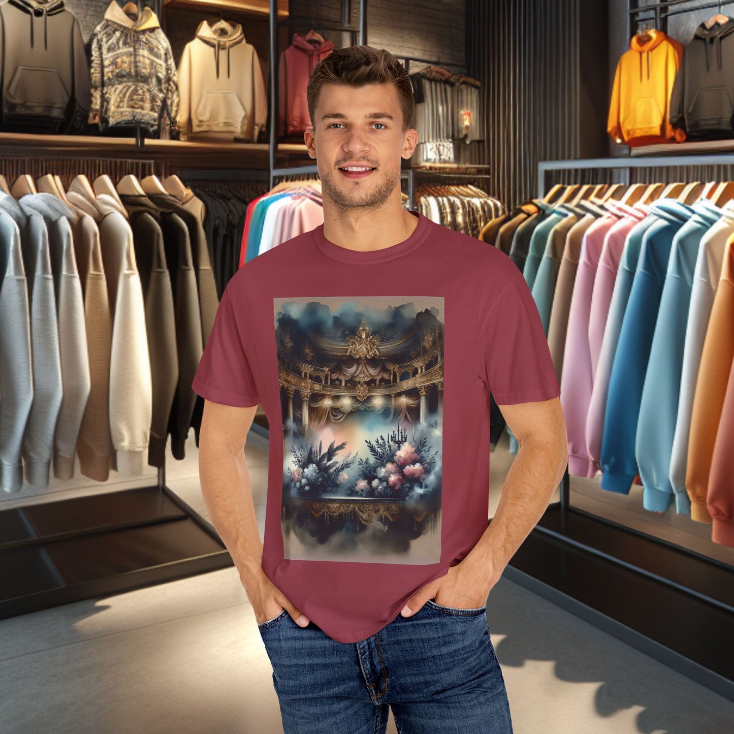Dreamy Garden Unisex Garment-Dyed T-shirt - Artistic Floral Print - Perfect for Everyday Wear and Gifting