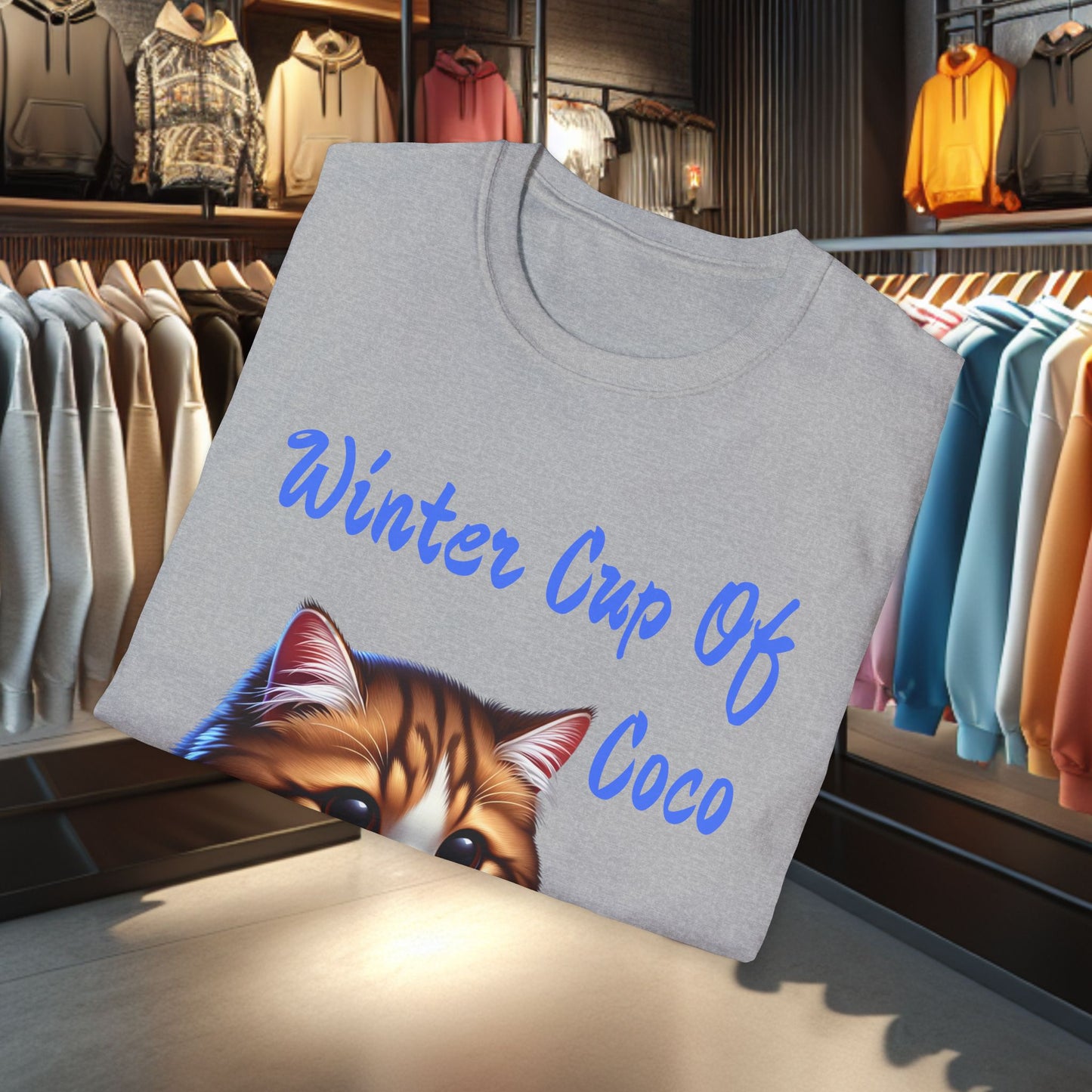 a Cat Sipping on a Cup Of Coco Unisex T-Shirt - Winter Coco