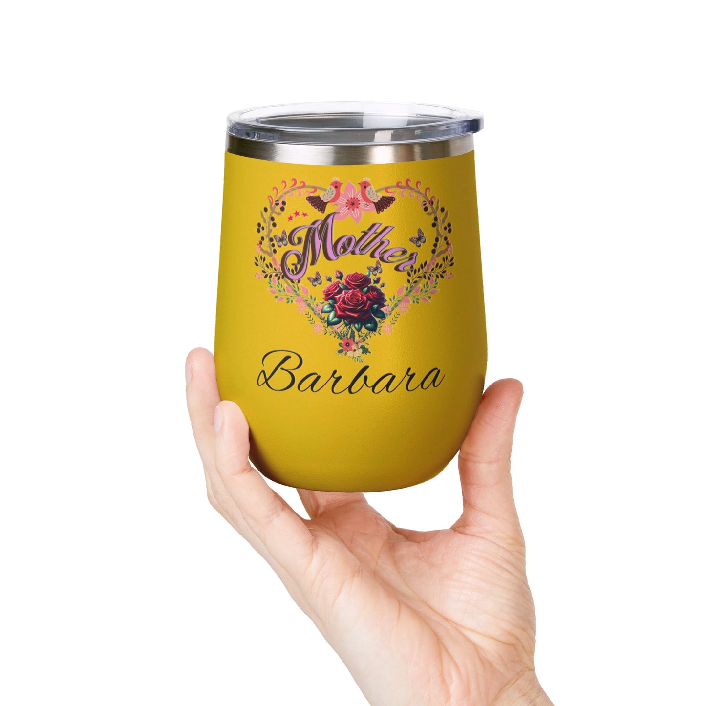 Personalized Mother’s Wine Tumbler - 12oz Floral Heart Design