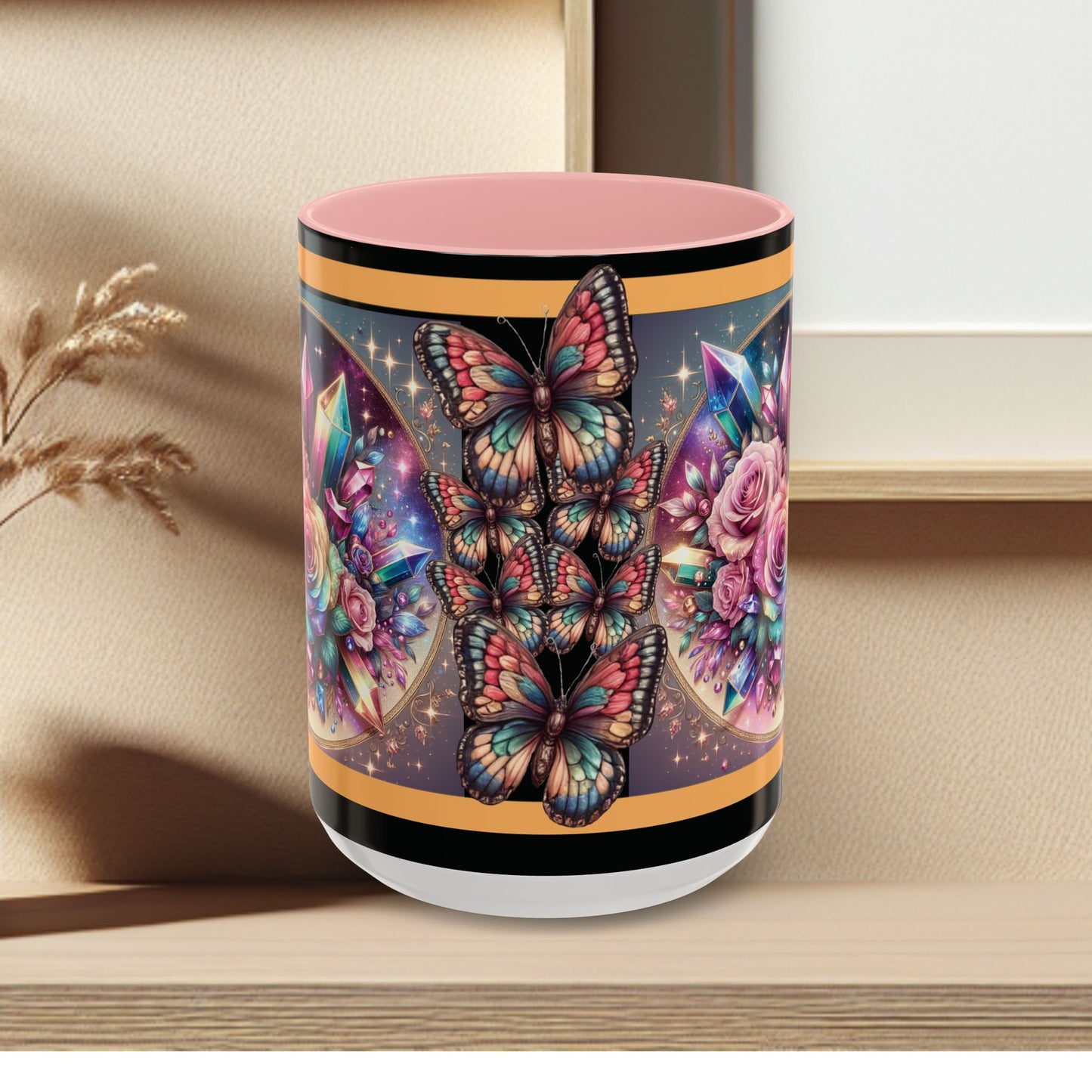 Coffee Mug Butterflys and Flowers