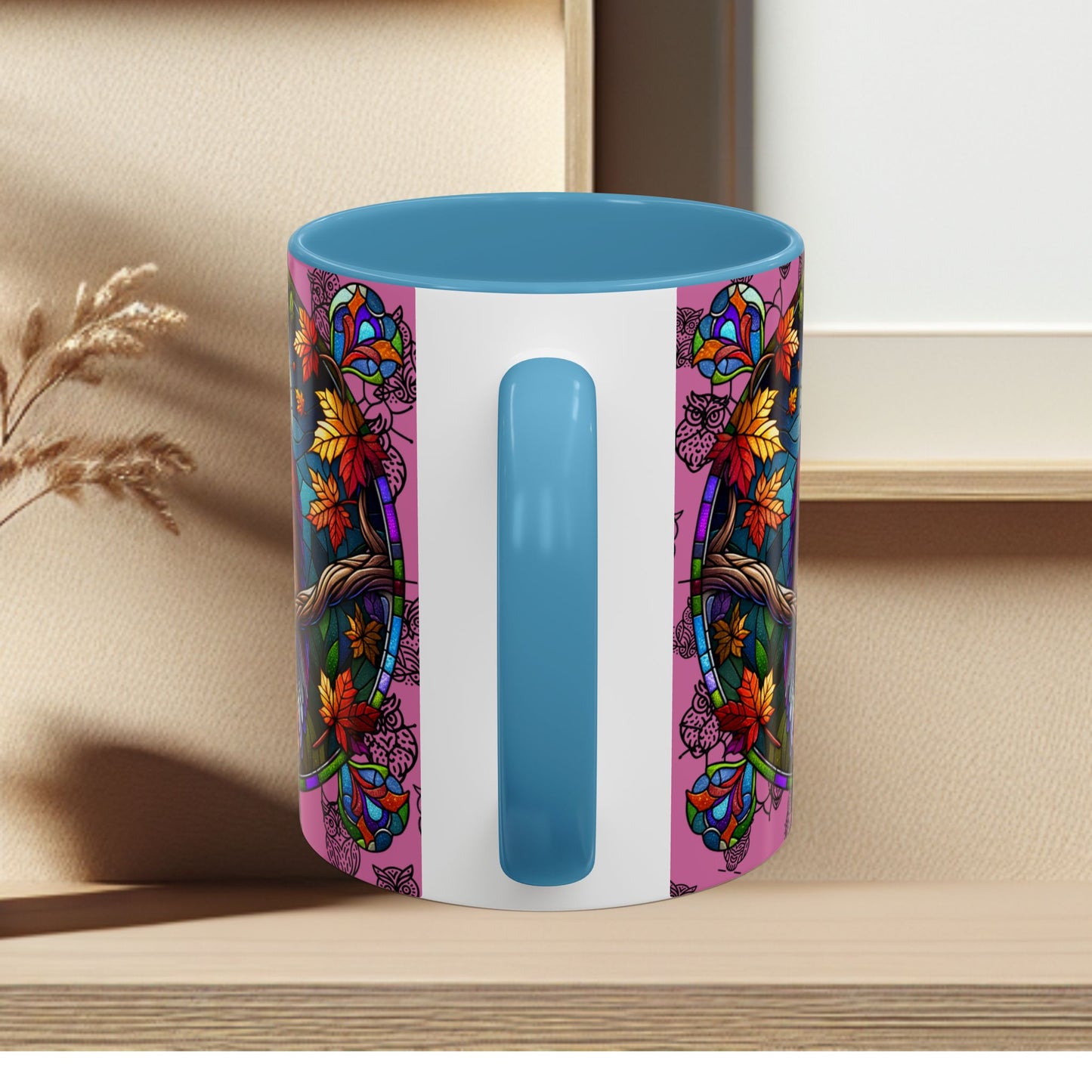 Coffee Mug -Colorful Stain Glass Owl Design
