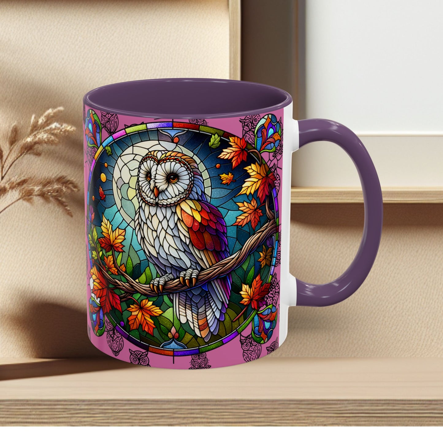 Coffee Mug -Colorful Stain Glass Owl Design