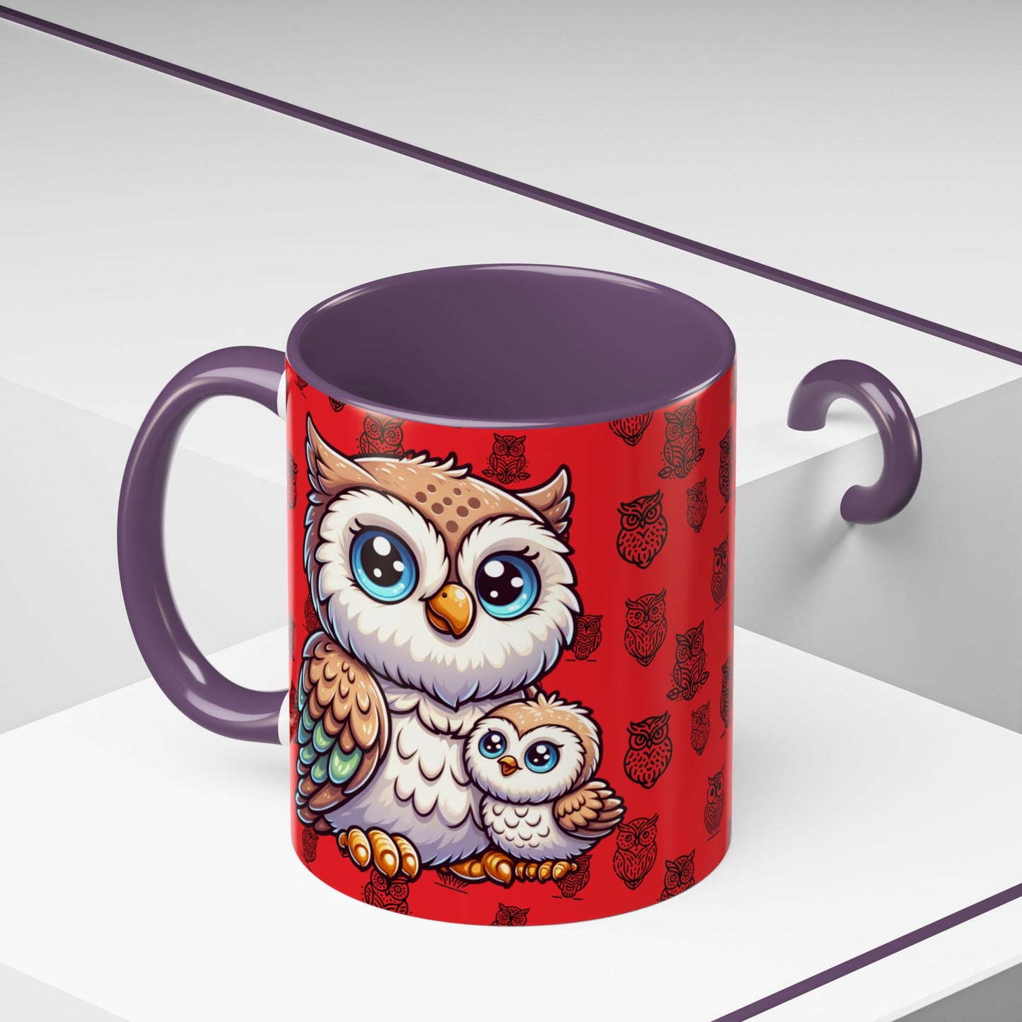 Red Coffee Mug - Owl Family - Colorful Inspirational Owl Design