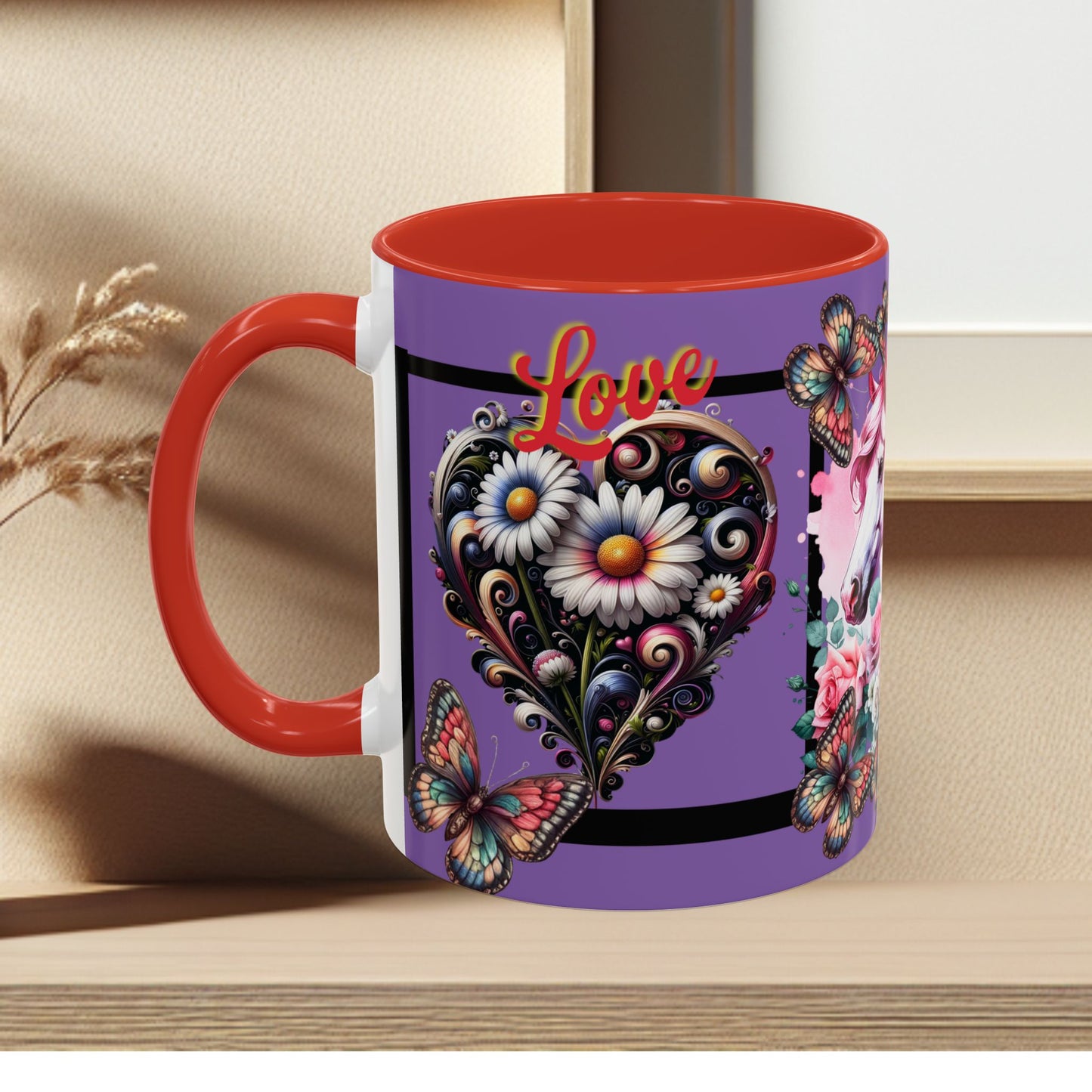 Love Coffee Mug - Vibrant Heart & Horse- Design, 11oz & 15oz