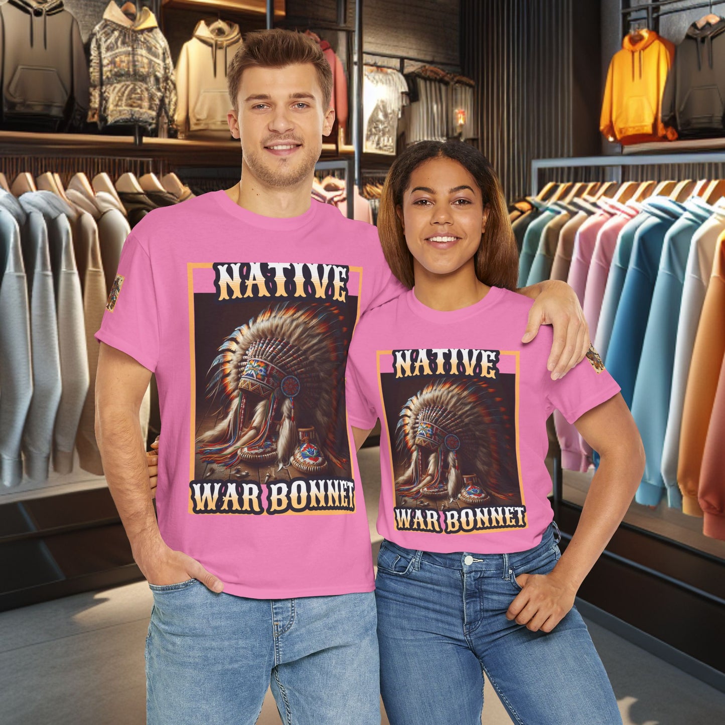 Unisex Cotton Tee - Native War Bonnet -Heavy Cotton Tee-