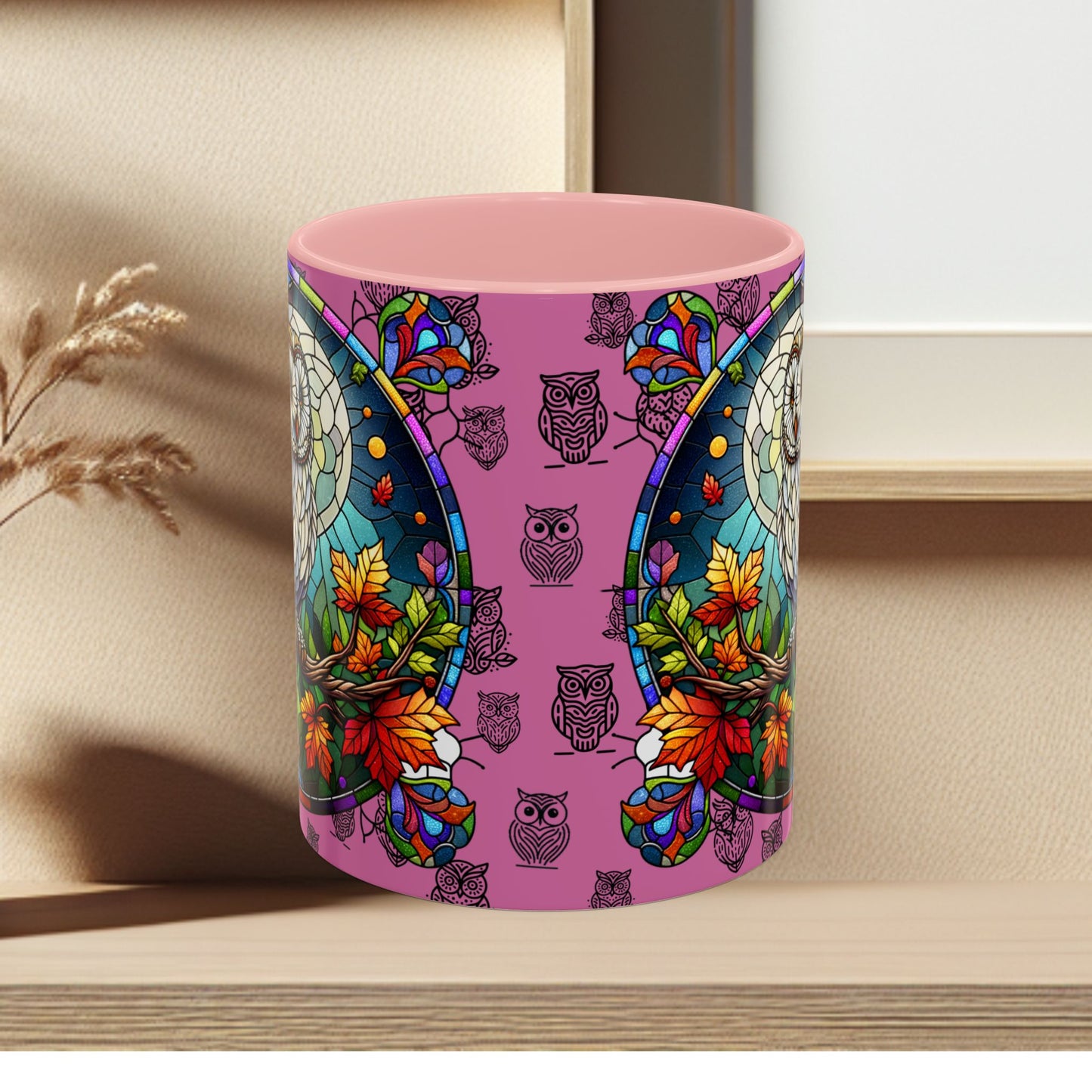 Coffee Mug -Colorful Stain Glass Owl Design