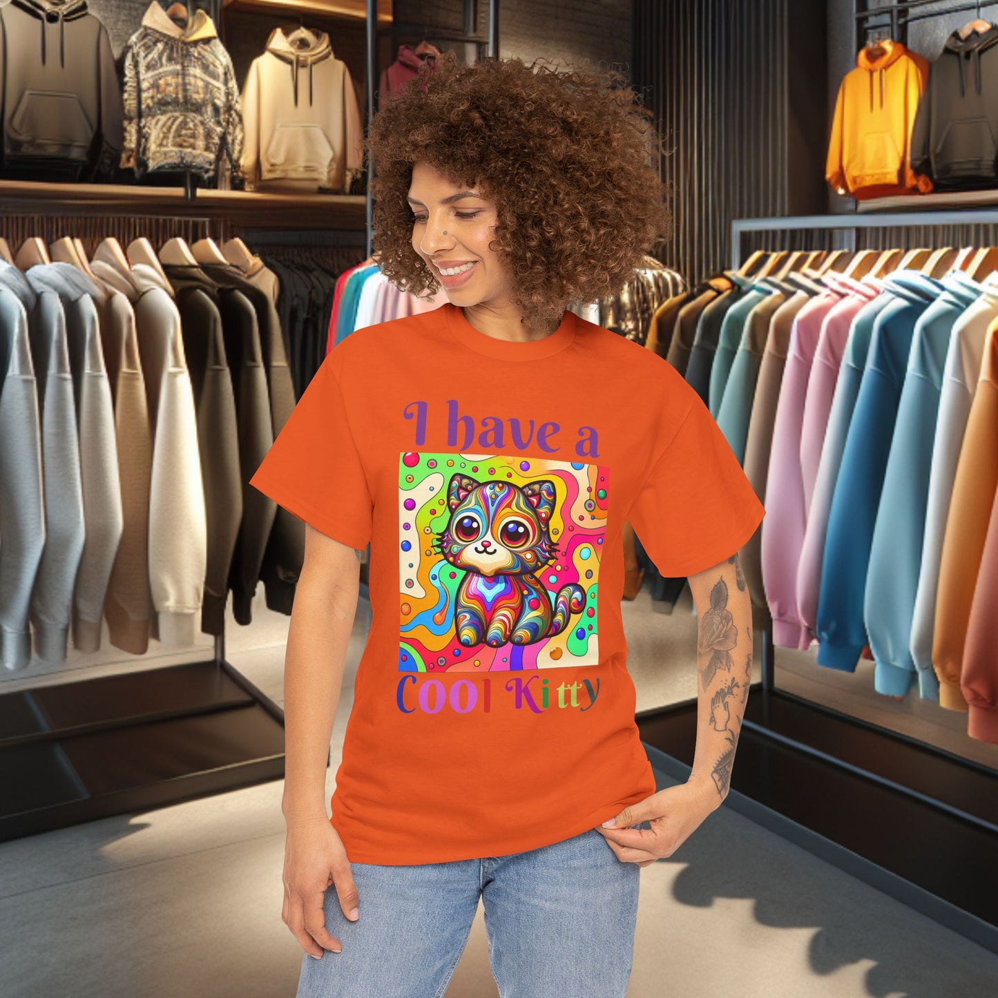 Cool Kitty Heavy Cotton Tee | Cat Lover Gift | Colorful Fun Shirt | Cute Animal Apparel | Perfect for Birthdays & Pet Lovers