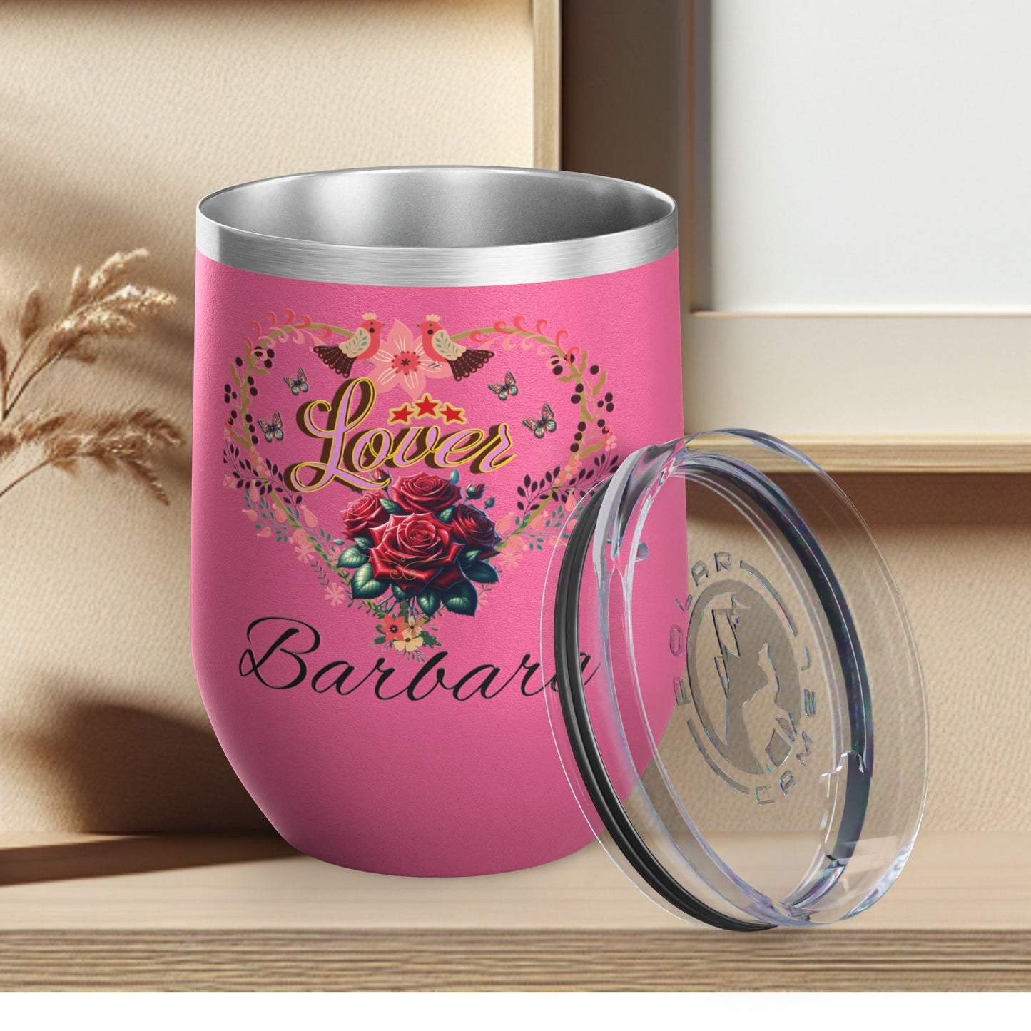 Personalized Lover's Floral Heart Wine Tumbler, 12oz