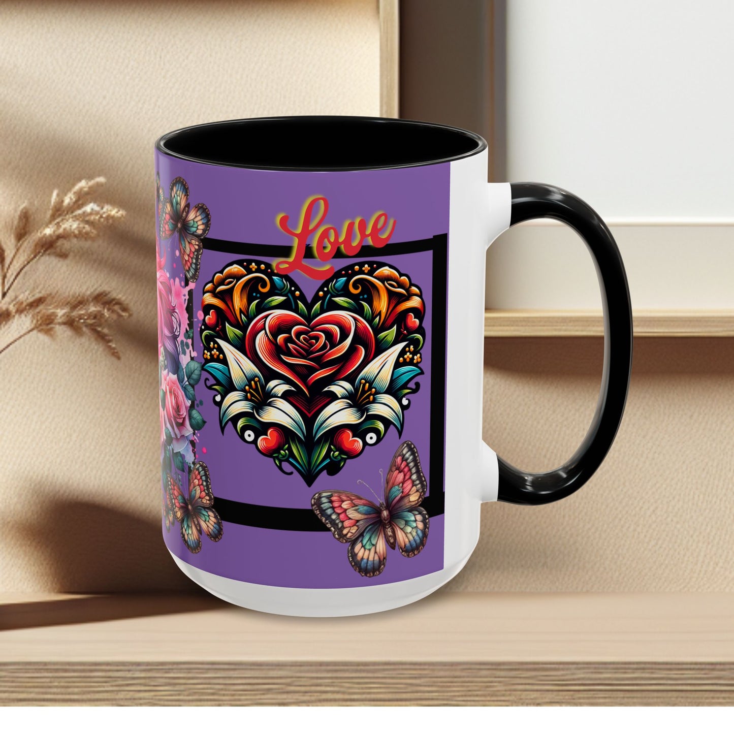 Love Coffee Mug - Vibrant Heart & Horse- Design, 11oz & 15oz