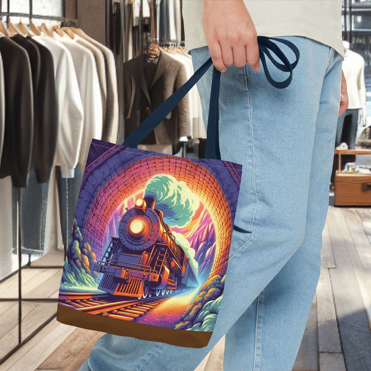 Steam Locomotive Tote Bag (AOP)- Vintage Train Tunnel Design