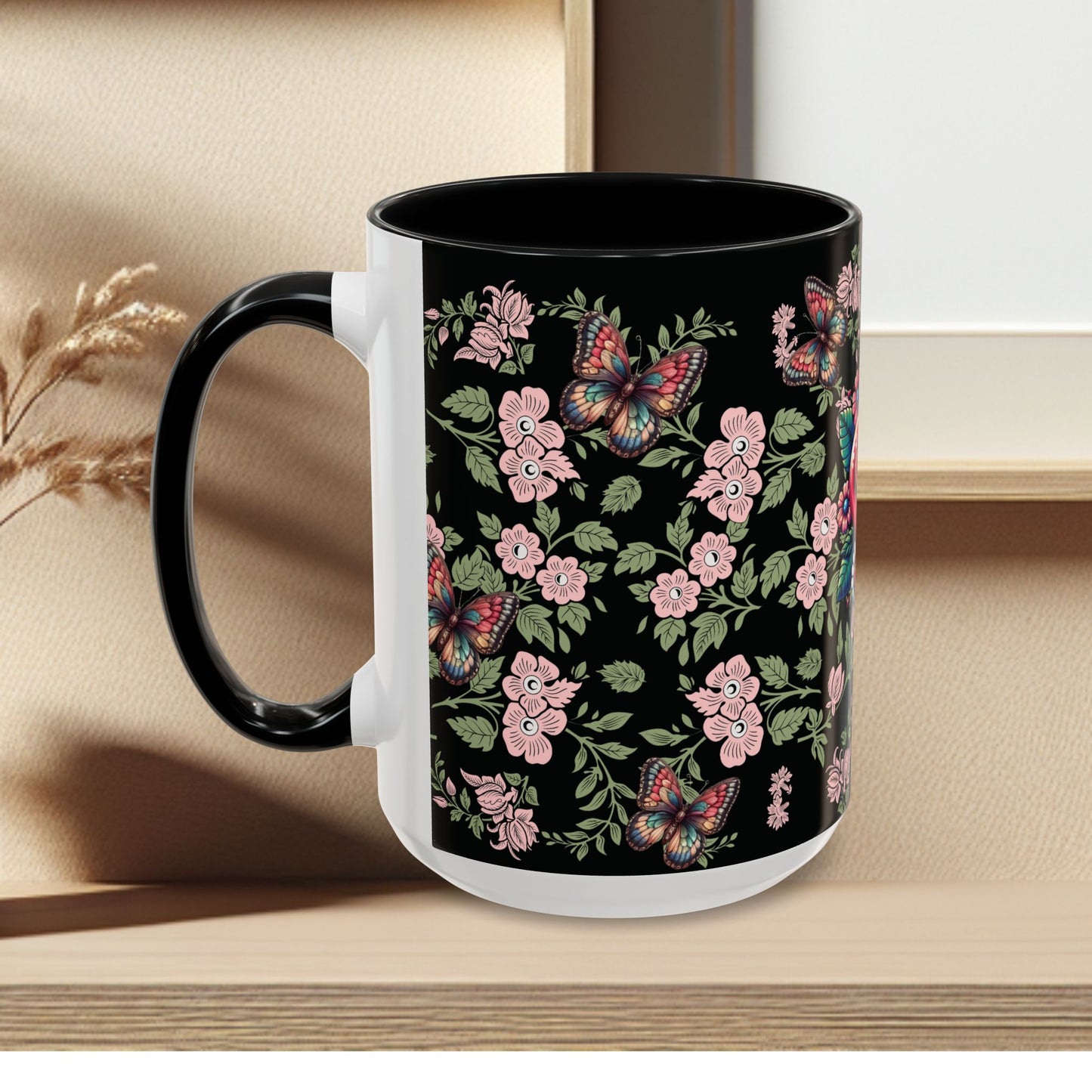 Floral Coffee Mug Black