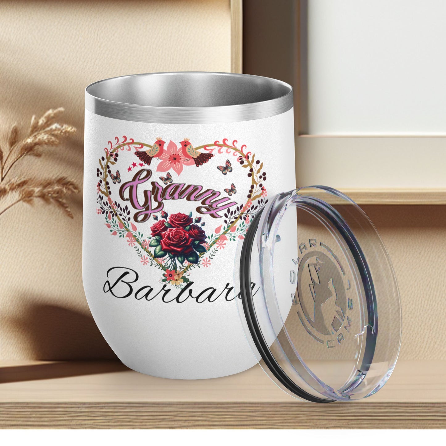 Personalized Grannie’s Wine Tumbler - 12oz Floral Heart Design