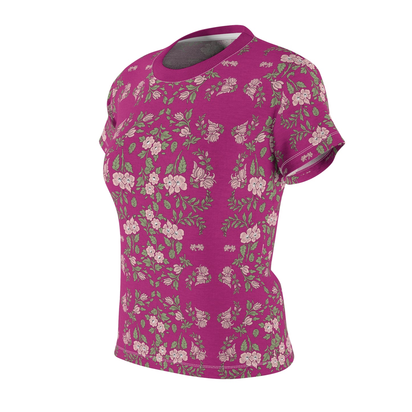 Women's Tee - Dark Pink with a pink floral print