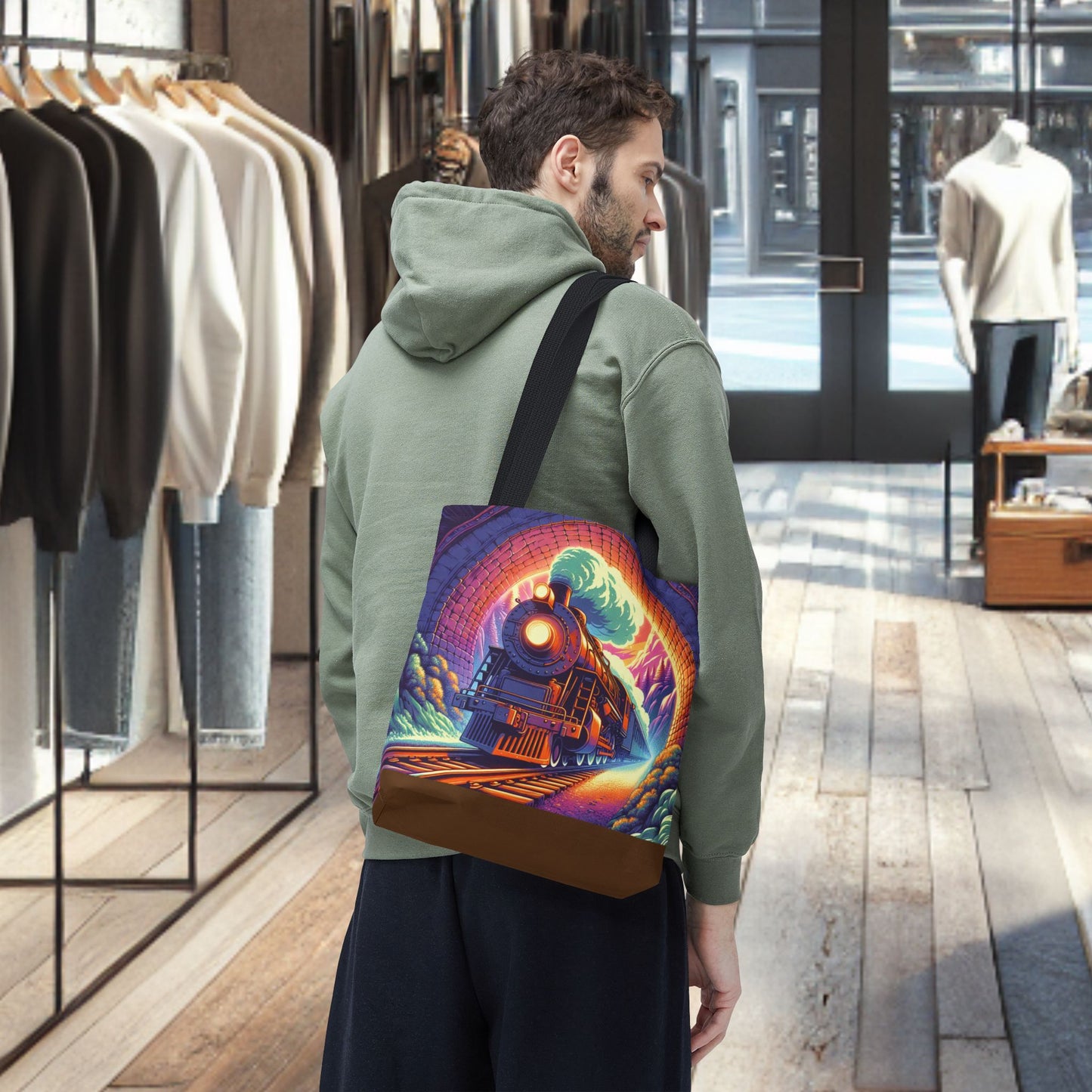 Steam Locomotive Tote Bag (AOP)- Vintage Train Tunnel Design