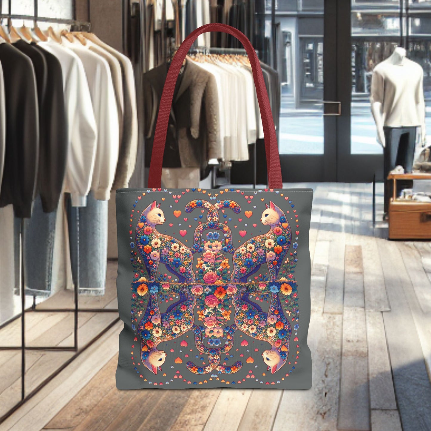 Mosaic Loving Cat Dark Gray Tote Bag (AOP)