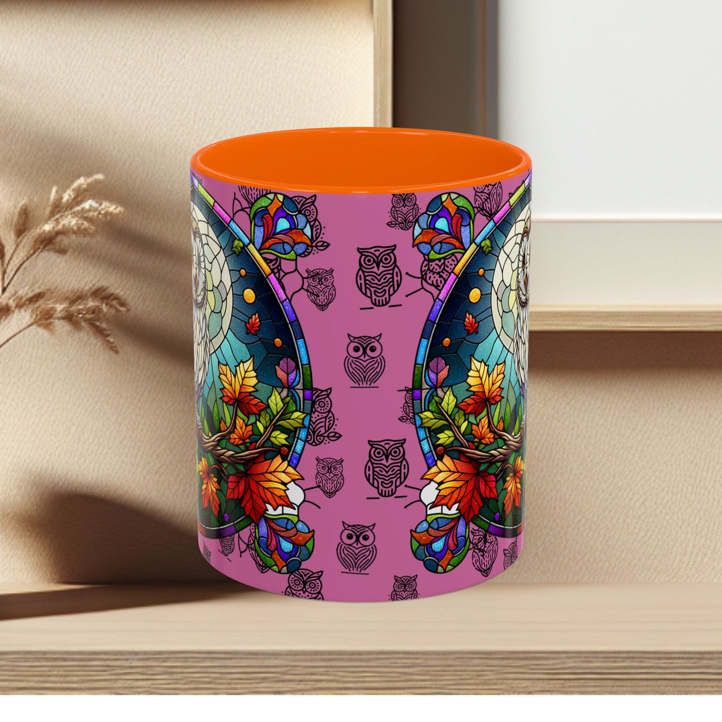 Coffee Mug -Colorful Stain Glass Owl Design