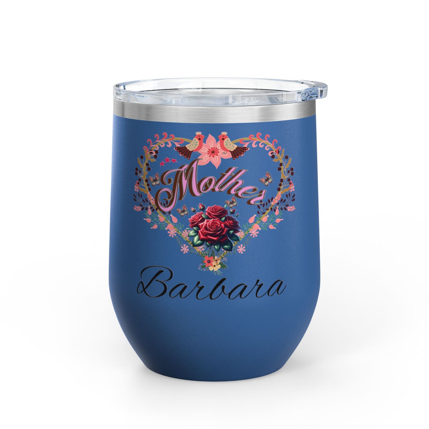 Personalized Mother’s Wine Tumbler - 12oz Floral Heart Design