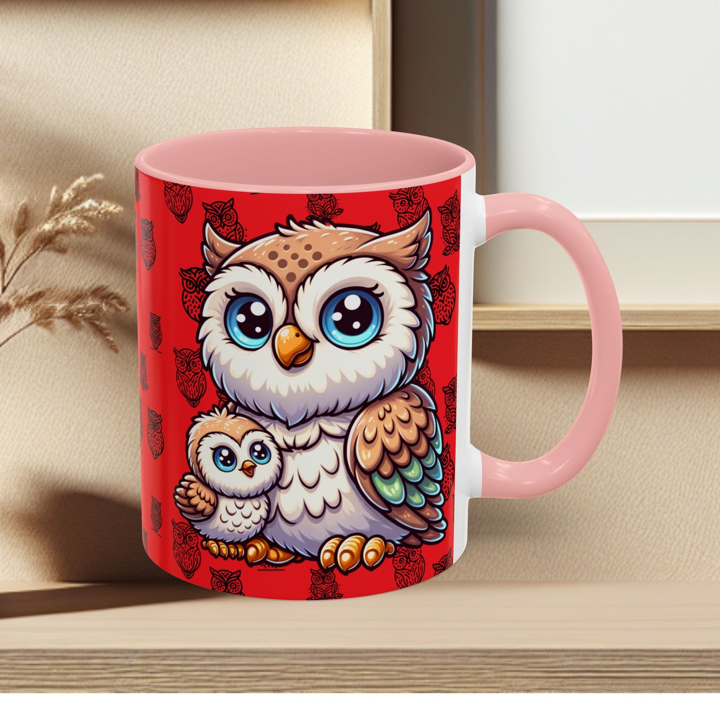 Red Coffee Mug - Owl Family - Colorful Inspirational Owl Design