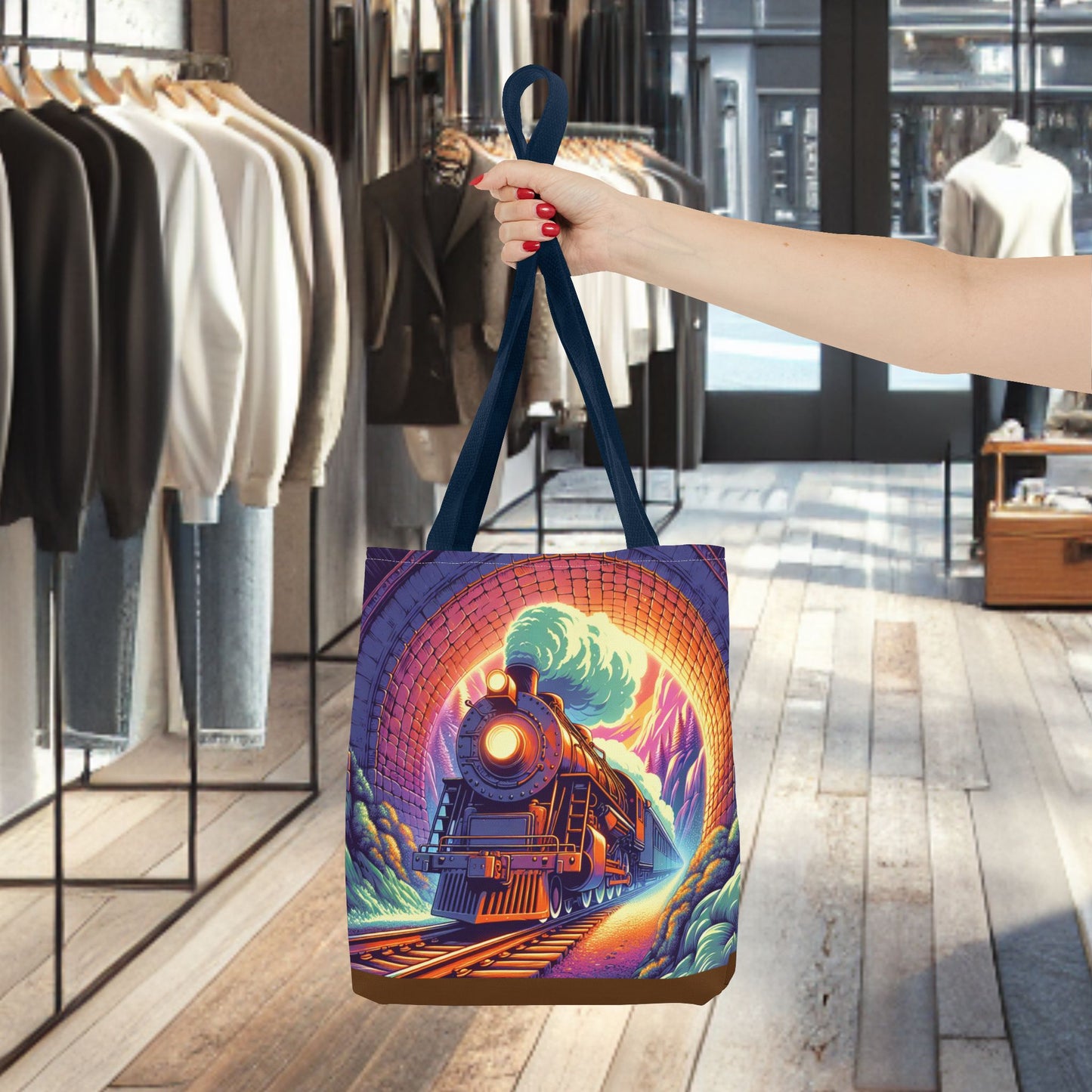 Steam Locomotive Tote Bag (AOP)- Vintage Train Tunnel Design
