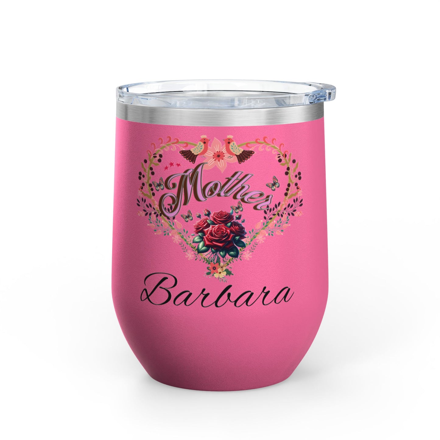 Personalized Mother’s Wine Tumbler - 12oz Floral Heart Design