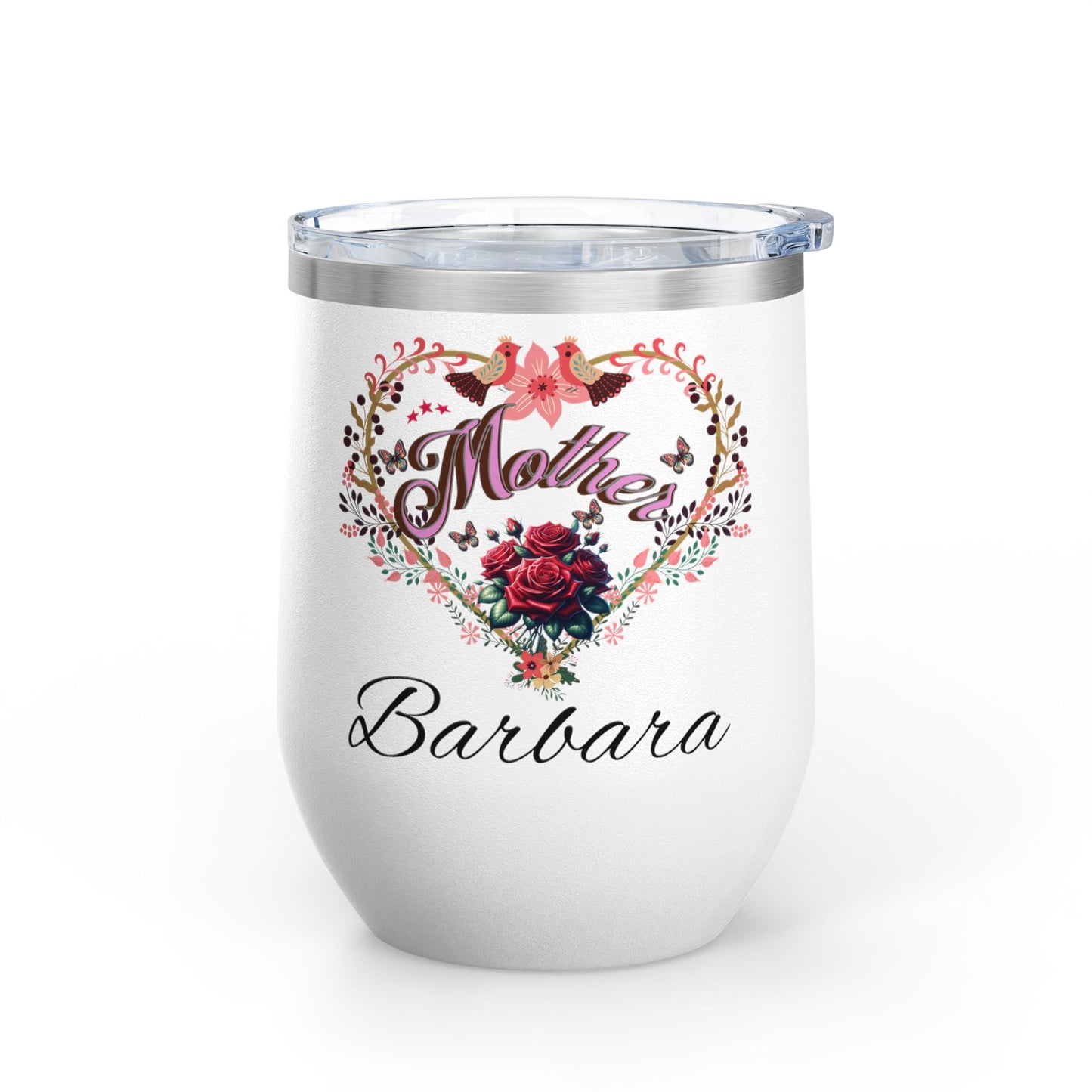 Personalized Mother’s Wine Tumbler - 12oz Floral Heart Design