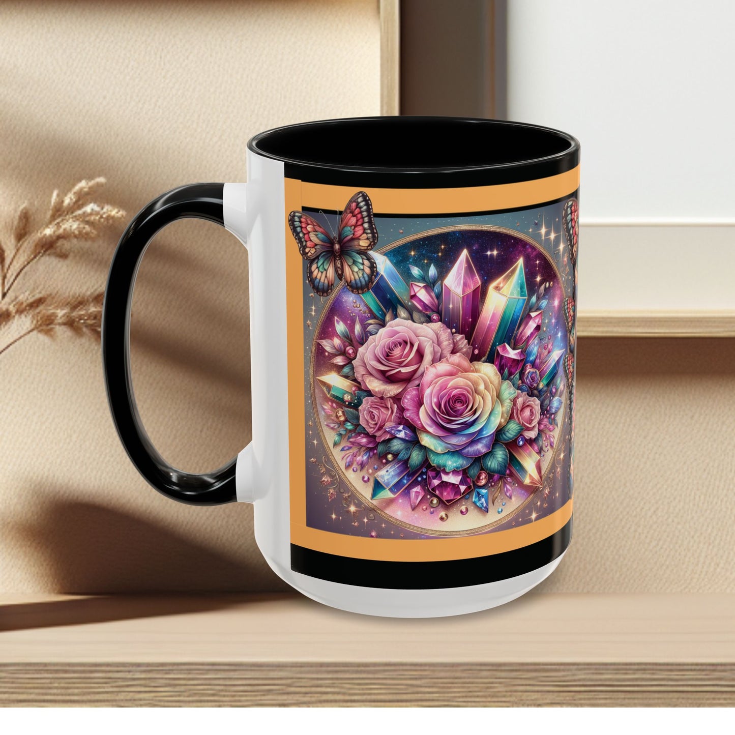 Coffee Mug Butterflys and Flowers